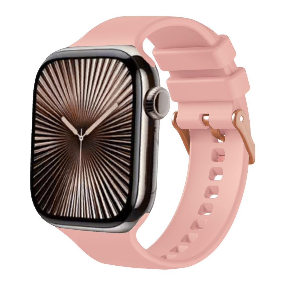Apple Watch Silicone Band Soft Adjustable Sports Watch Strap With Rose Gold Buckle pink