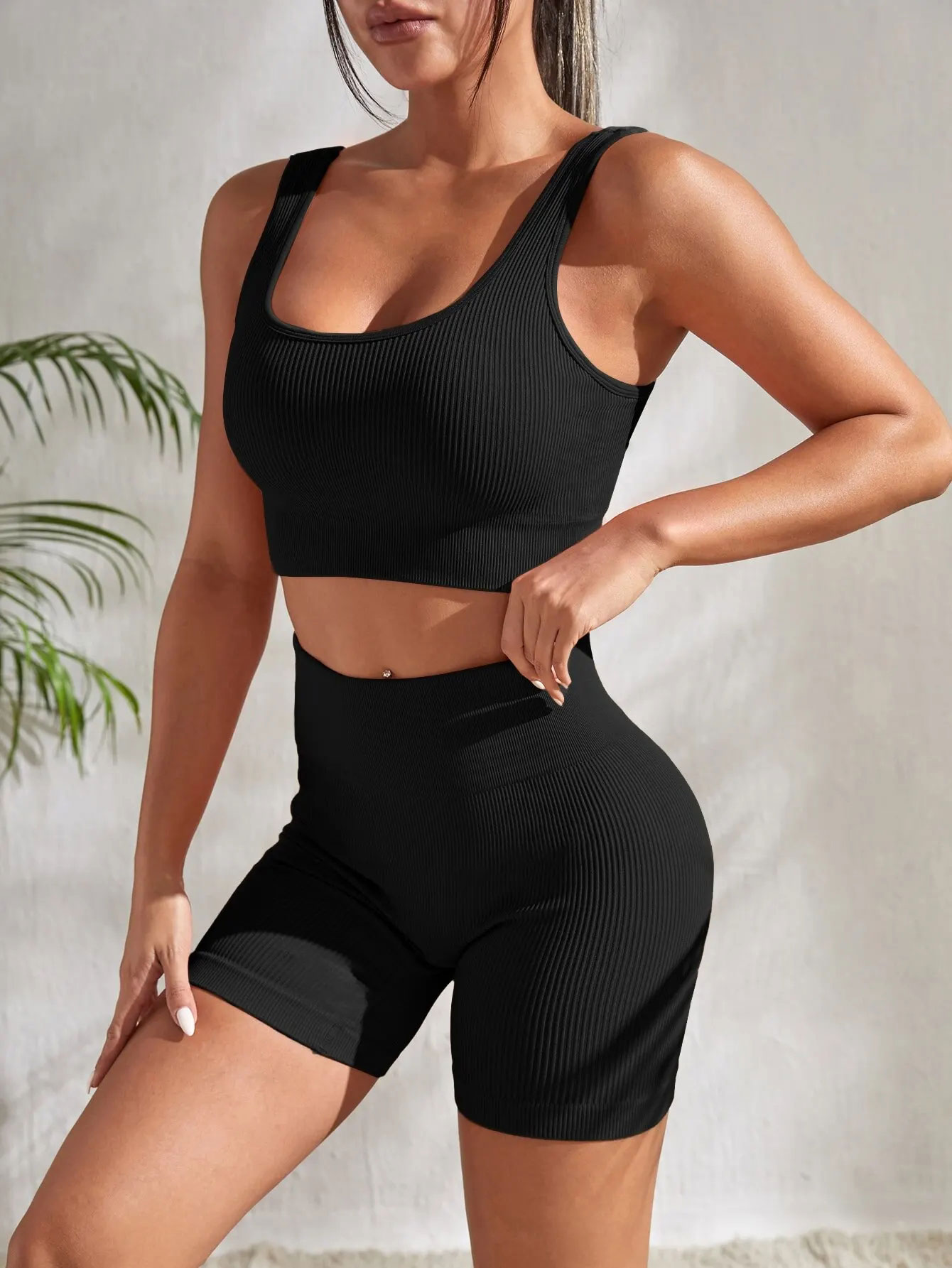 Seamless Workout Set For Women Quick Dry High Waisted Yoga & Fitness Outfit black s