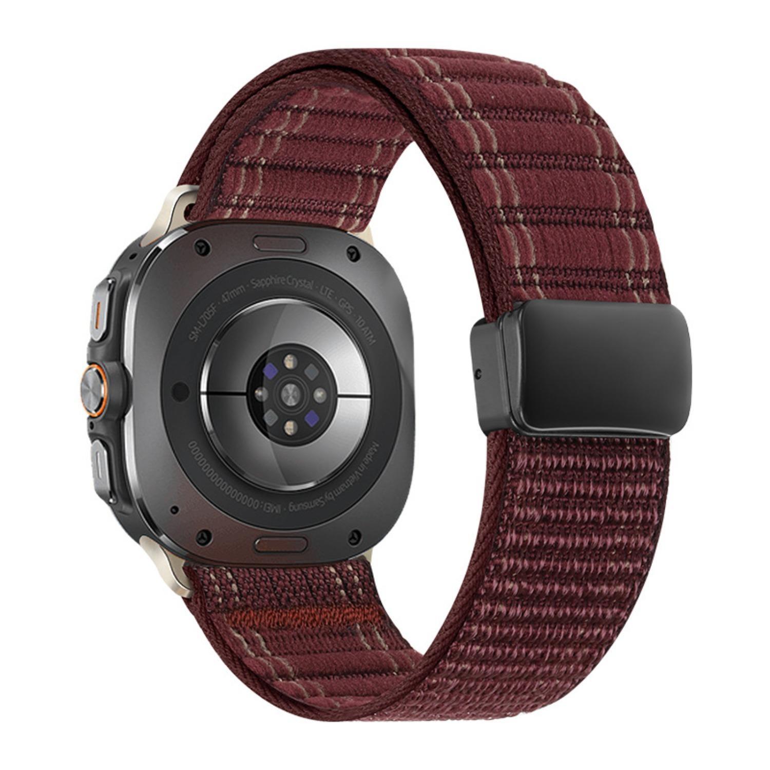 Samsung Galaxy Watch Ultra 47mm Magnetic Nylon Watch Band Wave Pattern Adjustable Sport Strap wine Red