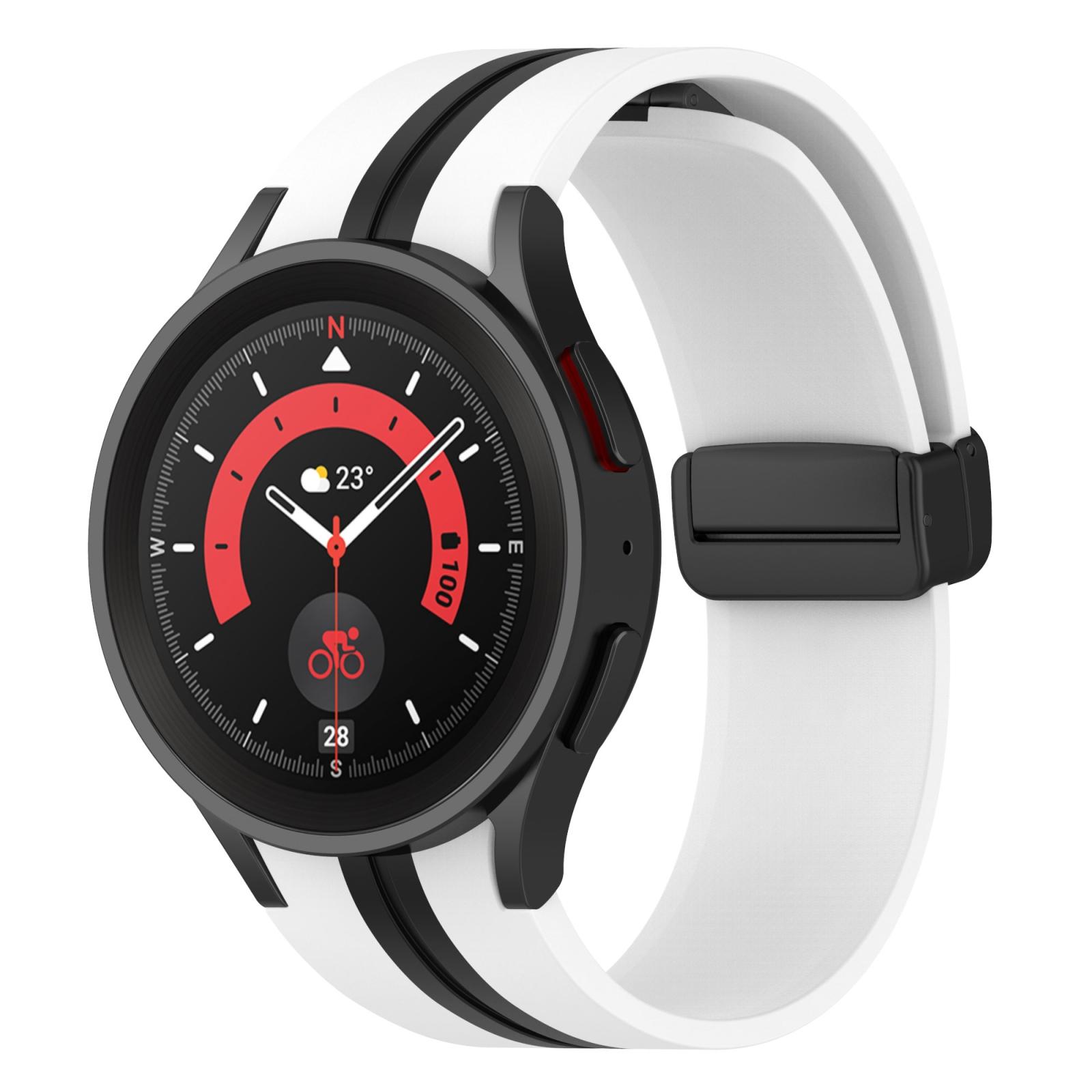 Samsung Galaxy Watch5 Pro Silicone Watch Band Two Color Stripe Sport Replacement Strap white Black