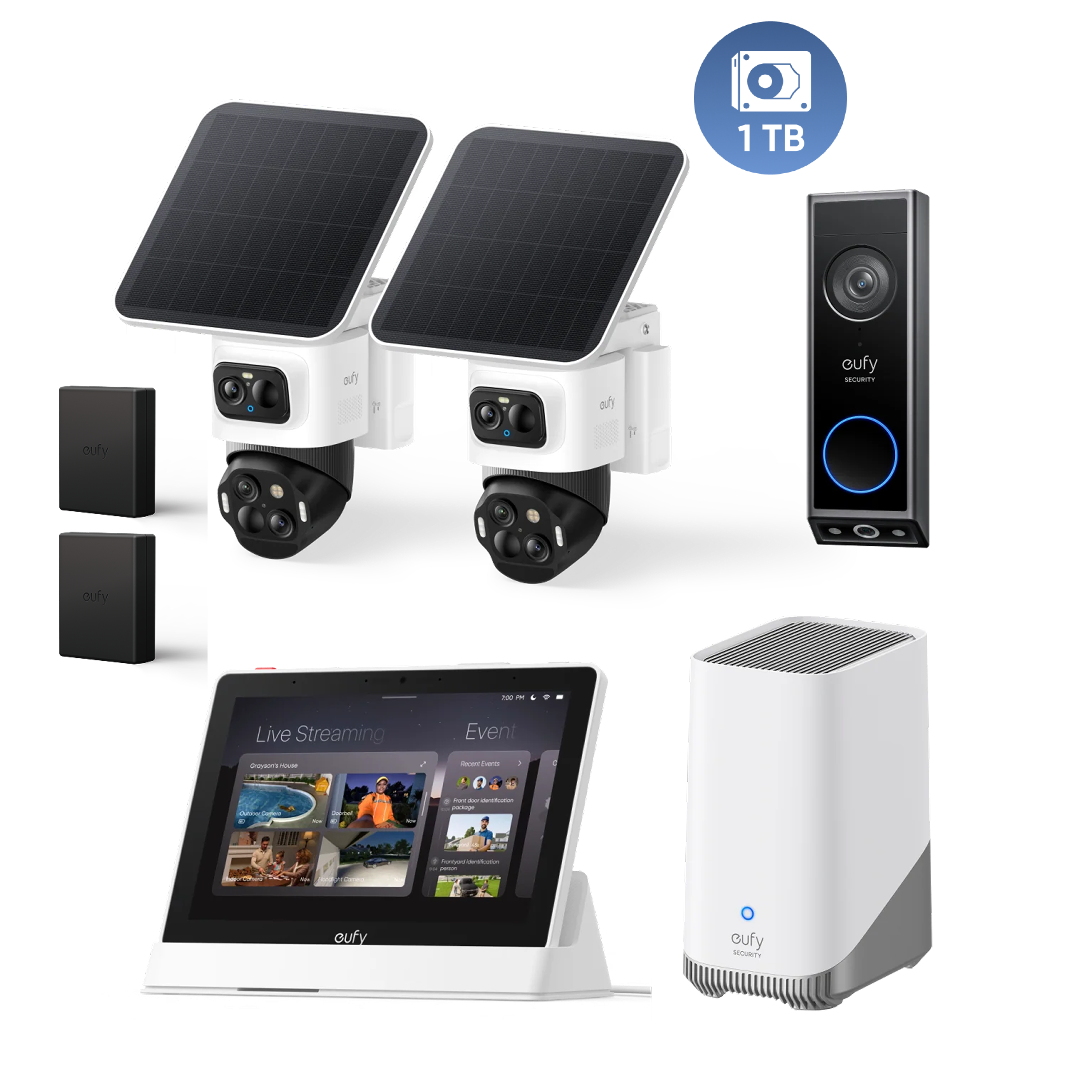 eufyCam S4 Kamera-Set und HomeBase™ 3, Türklingel E340 mit Smart Display mit Ersatzakku mit 1 TB Festplatte Image