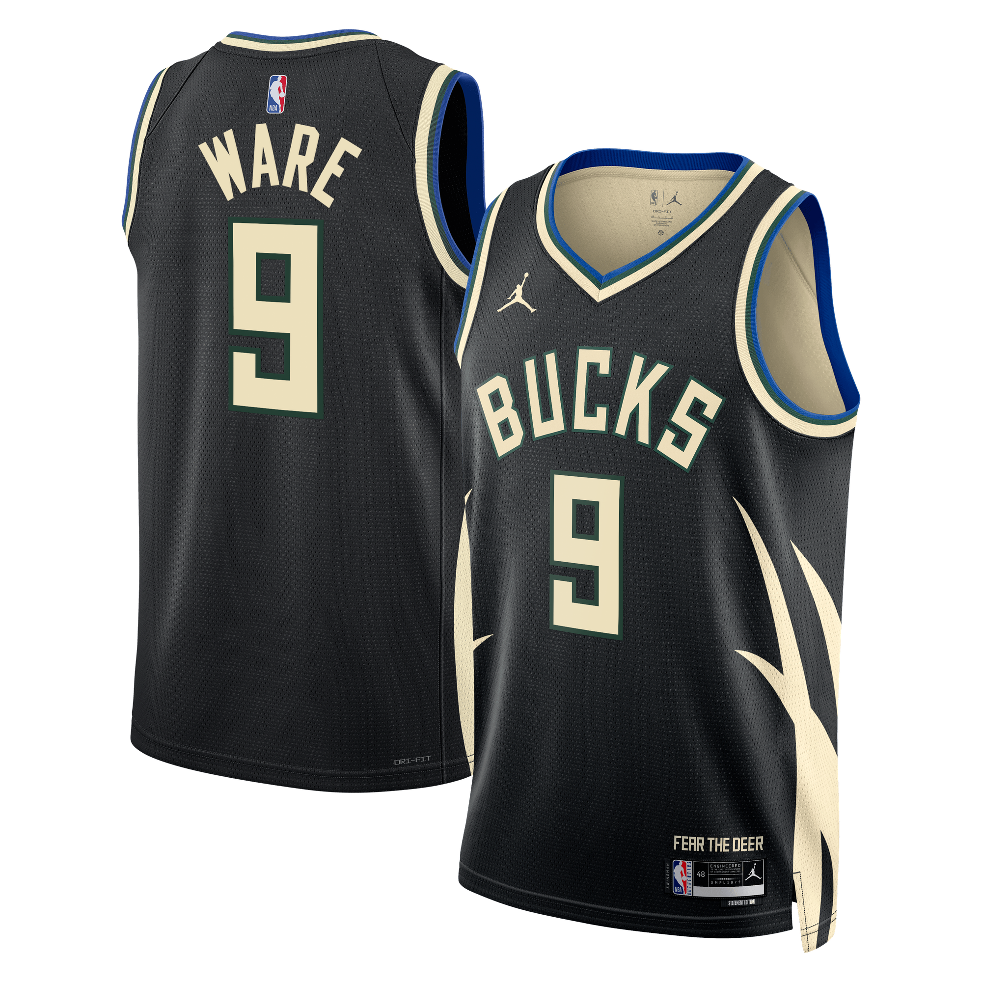Maillot Swingman Jordan Statement des Milwaukee Bucks - Personnalisé - Unisexe - Kel'el Ware 9 - Homme Taille: L