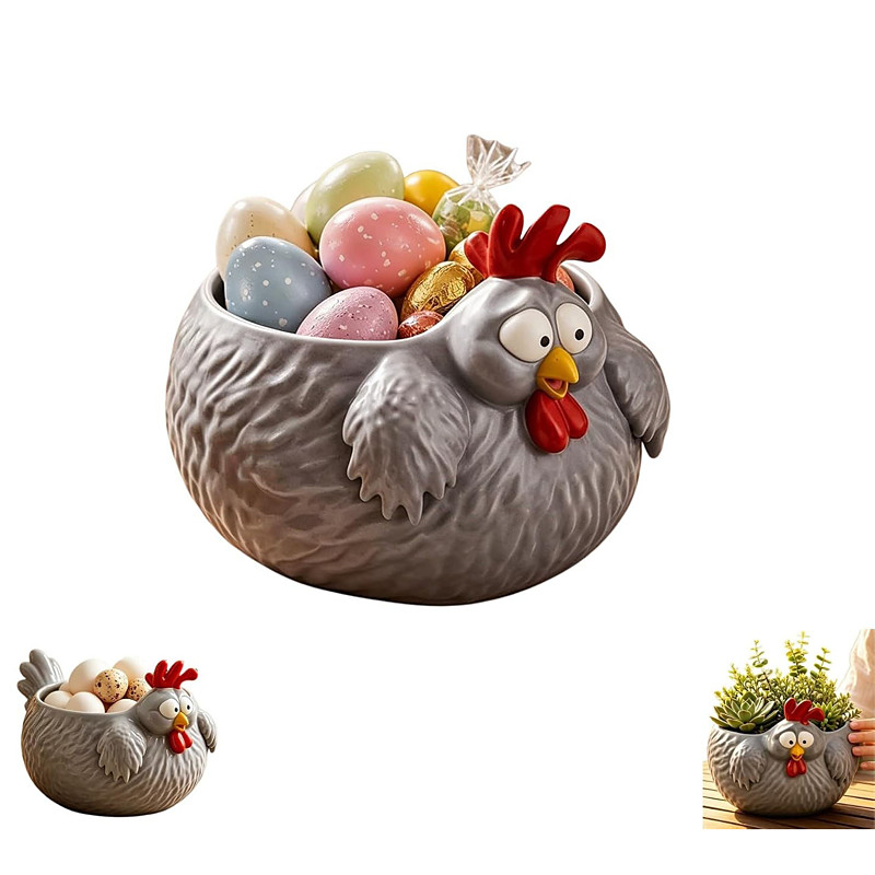 Funny Chicken Bowl, 3D Printable Chicken Planter for Succulent, Cute Hen Eggs Candy Dish for Kitchen, Farmhouse Rooster Catchall Tray for Kitchen Home Halloween Xmas Table Party Supplies