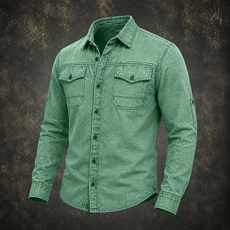 SoftFade™ Men Shirt Casual Shirt Button Up Shirt Cargo Shirt Demin Shirt Acid Wash Shirt Long Sleeve Plain Shirt Collar Casual Daily Front Pocket Clothing Apparel Elegant Fashion Casual