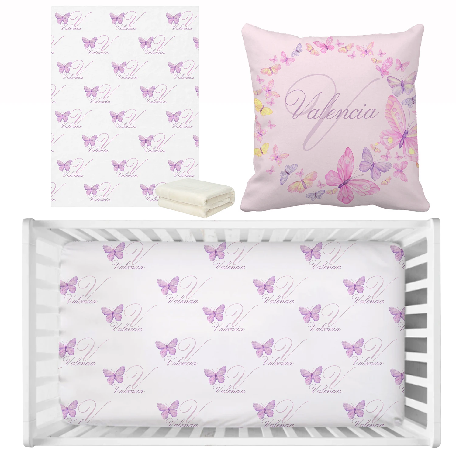 Ensemble de literie personnalisé pour bébé fille avec motif de papillon violet mignon LVYZIHO, ensemble de literie cadeau pour tout-petit, ensemble de literie cadeau pour baby shower