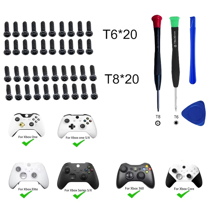 40Pcs T6 T8 Screws Gamepad Repair Part Screwdrivers Replacement Tools for XBOX Series S/X Xbox One S/Xbox 360 Controller
