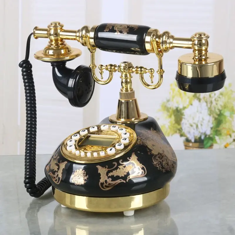 NewBlack Bronzing Antique Telephone Home Vintage Corded Phone Button Dial with FSK and DTMF, Caller ID, Ringer Volume Adjustment