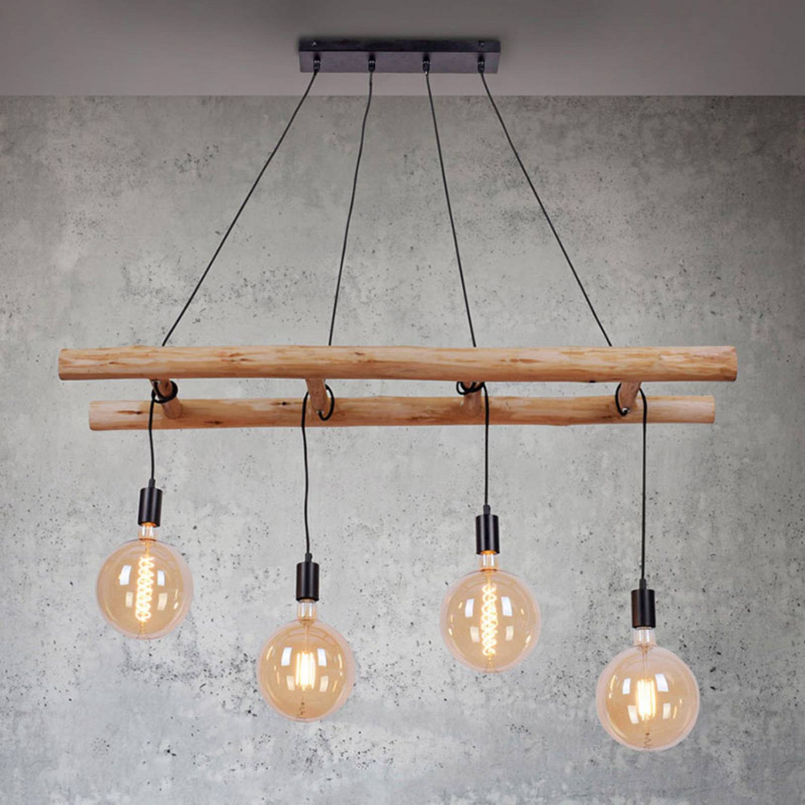 JUST LIGHT. GmbH Lampada a sospensione Edgar, dimmerabile, Legno chiaro, Soggiorno / Sala da pranzo, Legno, Vintage, Lampada a sospensione