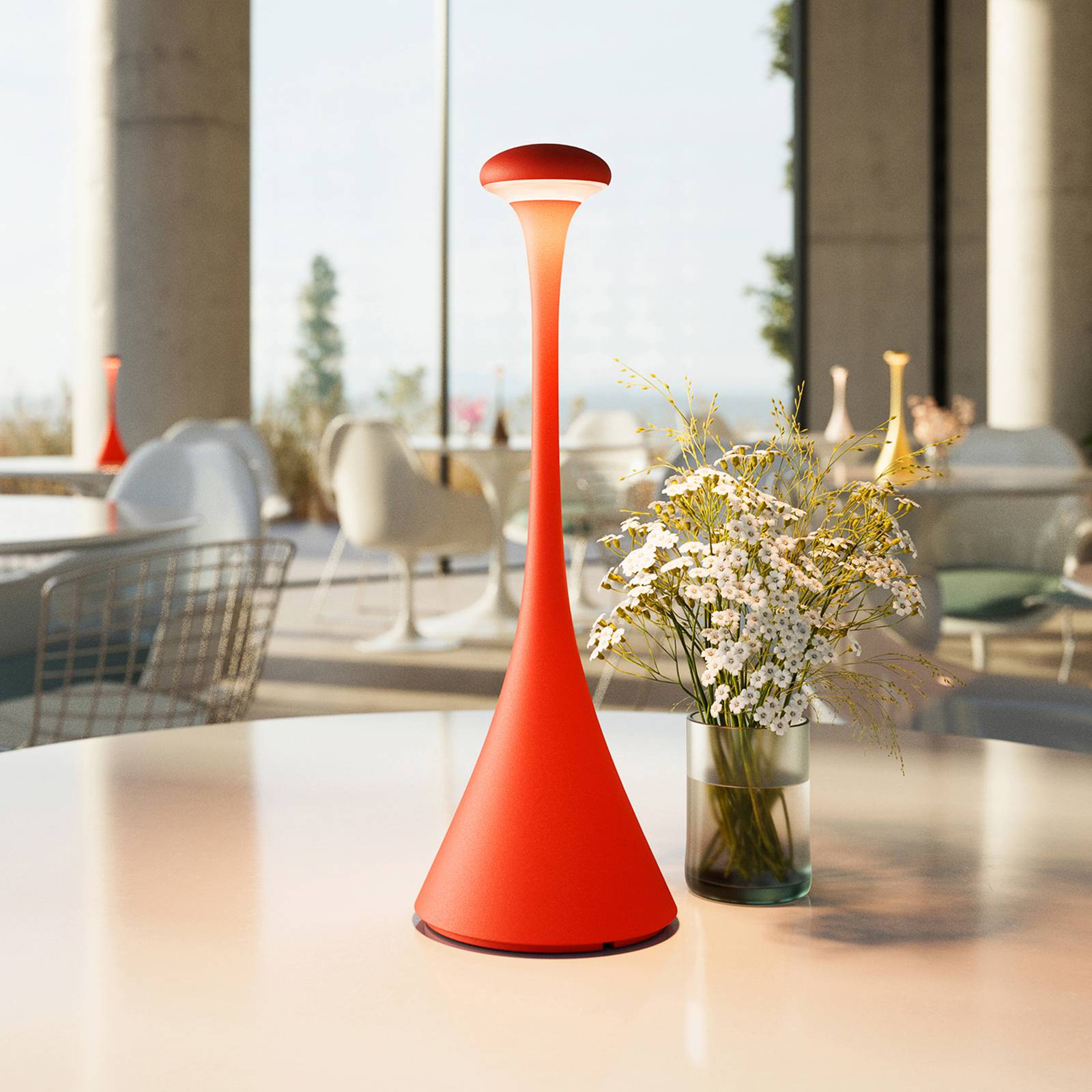 Sigor Lampada LED accu da tavolo Nudrop, IP54, rosso dimmerabile, Rosso, Soggiorno / Sala da pranzo, Alluminio, Moderno