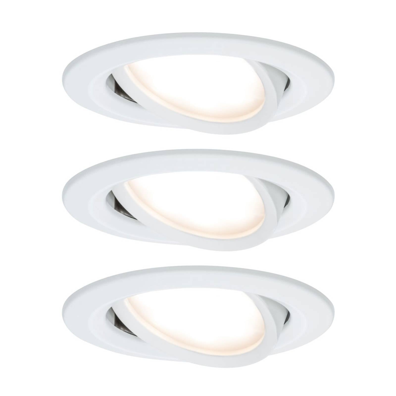 Paulmann Nova Coin, faretto a 3 luci rotondo orientabile, bianco opaco dimmerabile, Bianco / Opale, Corridoio, Alluminio, Moderno, Faretto da incasso