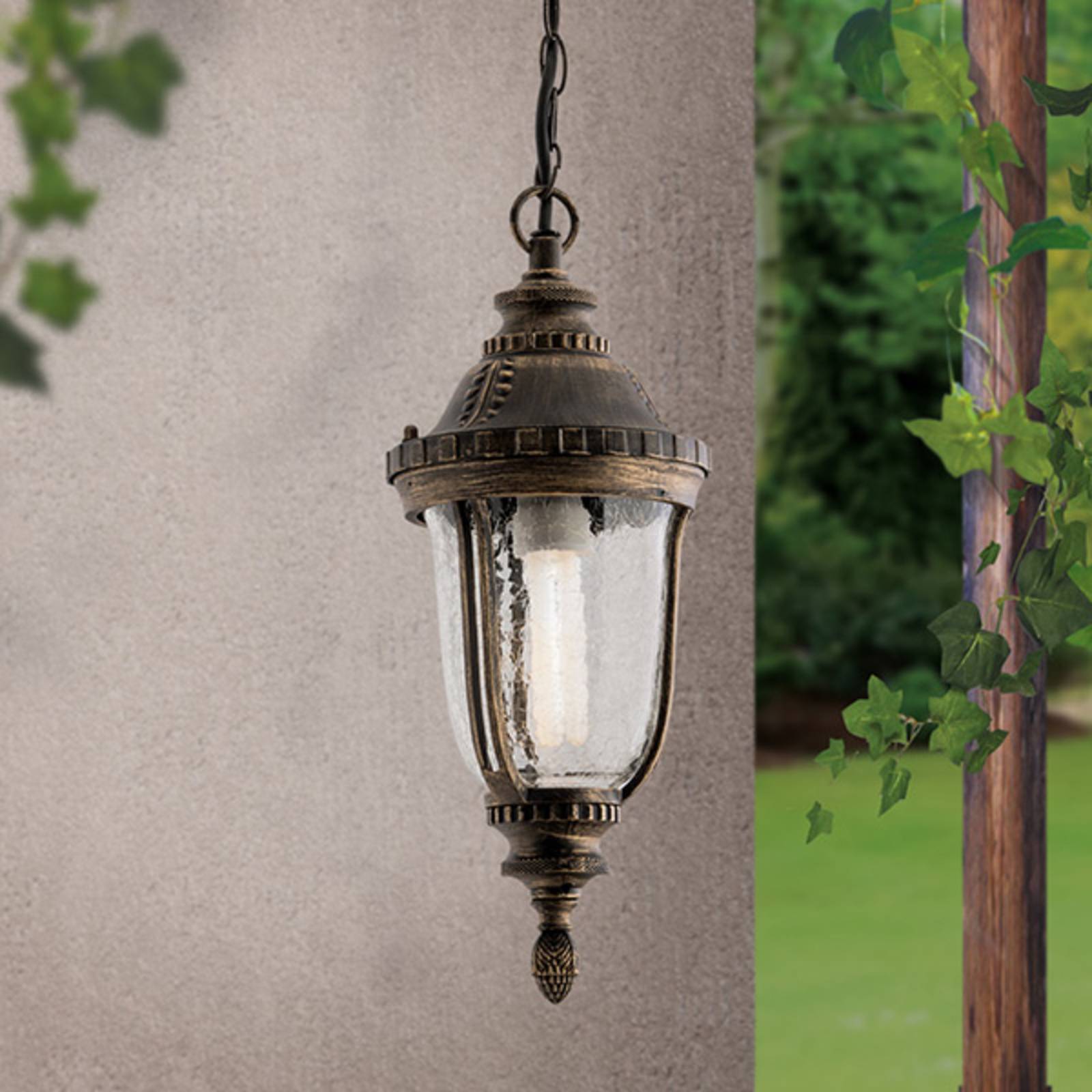 ORION Lampada a sospensione Paula con vetro strutturato, Marrone / Ruggine, Alluminio, Campagna / Rustiche