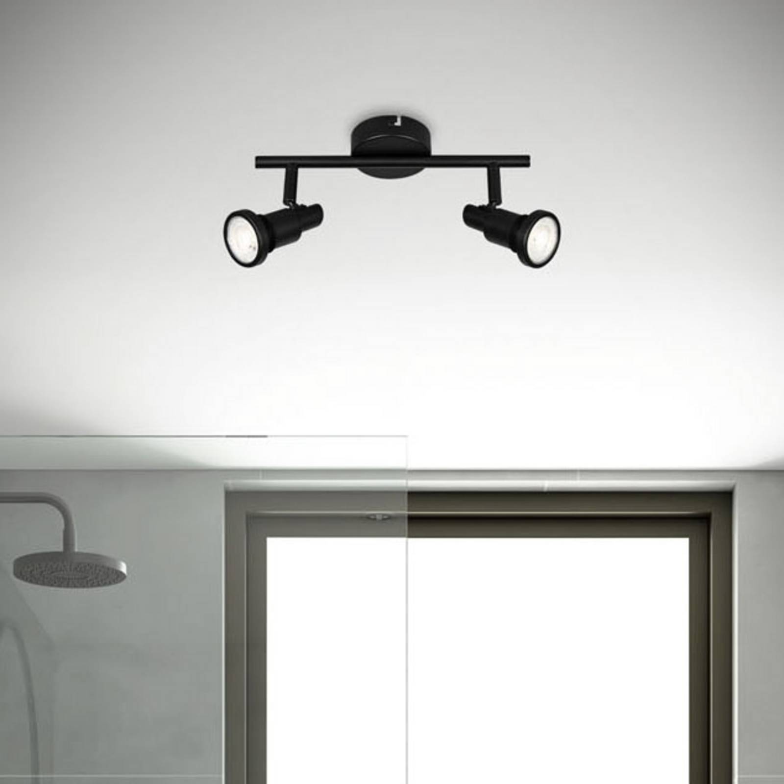 Briloner Spot LED Flamo IP44 2 luci regolabile nero, Nero, Bagno, Metallo, Moderno