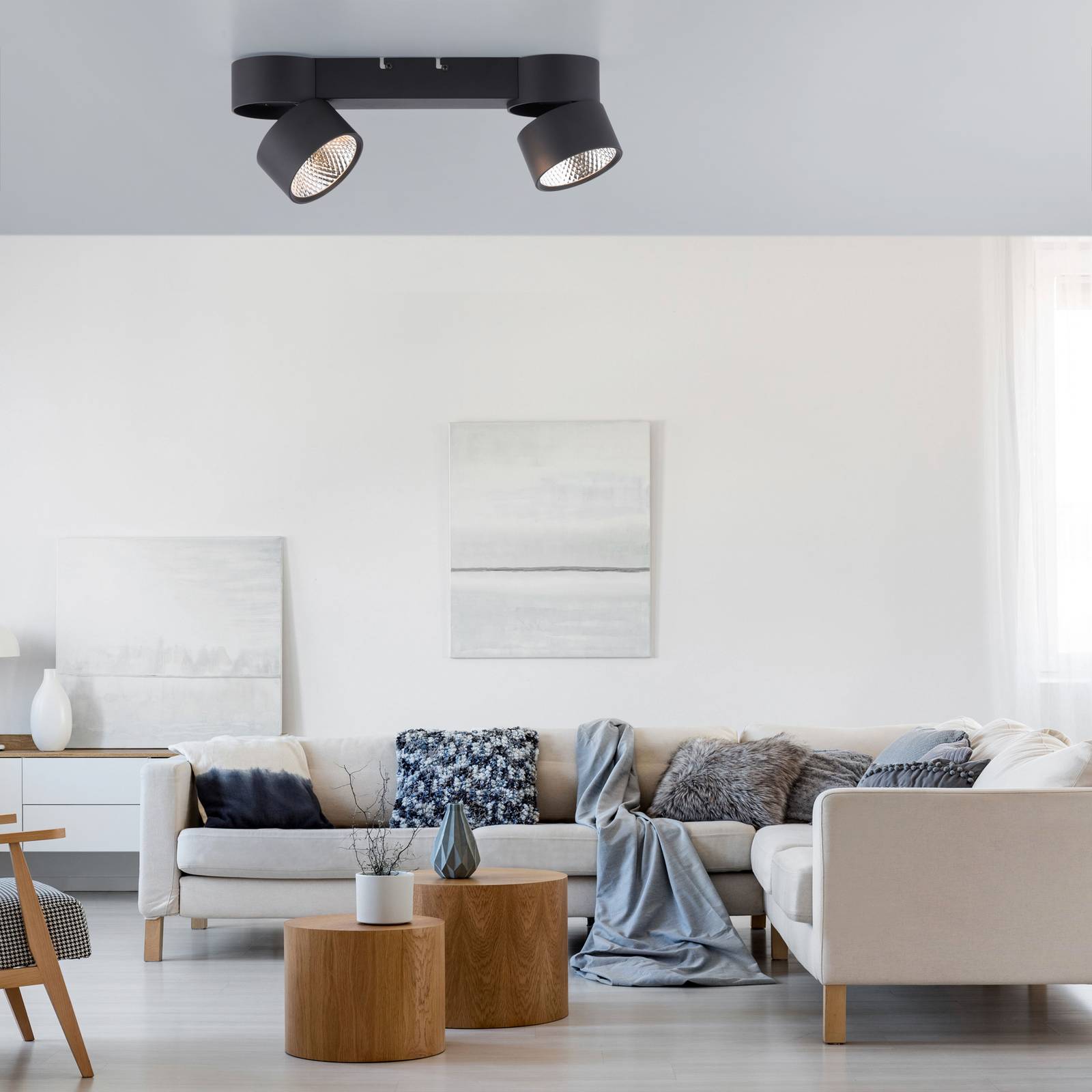 PURE Plafoniera LED Nola, 2 luci, nera dimmerabile, Nero, Soggiorno / Sala da pranzo, Moderno