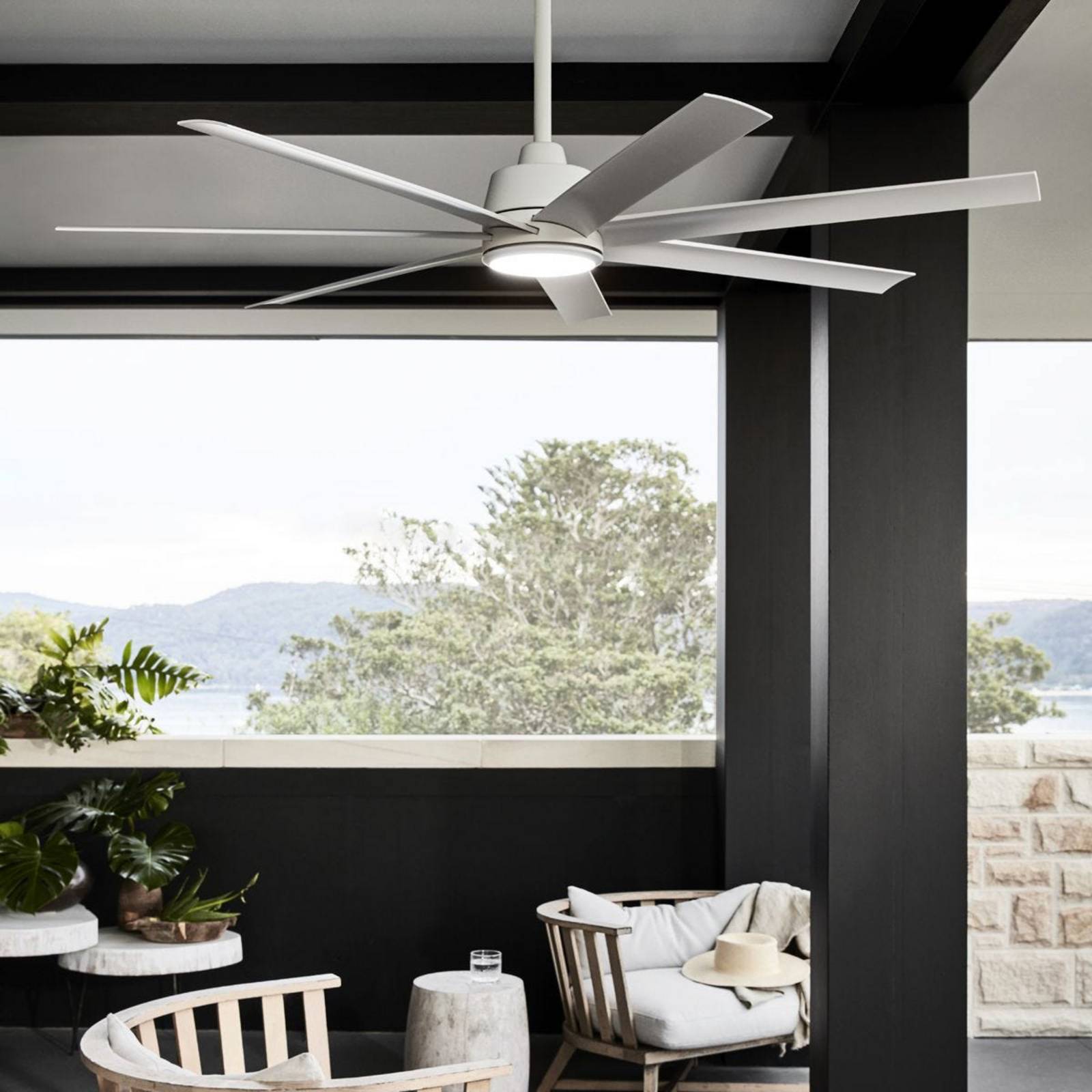 Beacon Lighting Ventilatore da soffitto con luce Atlanta bianco 142 cm silenzioso Atlanta, dimmerabile, Bianco / Opale, Soggiorno / Sala da pranzo, Plastica, Moderno