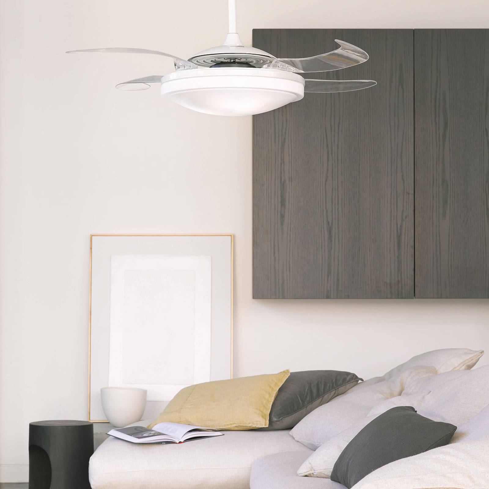 Beacon Lighting Ventilatore da soffitto LED Fanaway Evo 1 bianco 121 cm silenzioso LED, dimmerabile, Chiaro / Trasparente, Soggiorno / Sala da pranzo, Plastica, Design