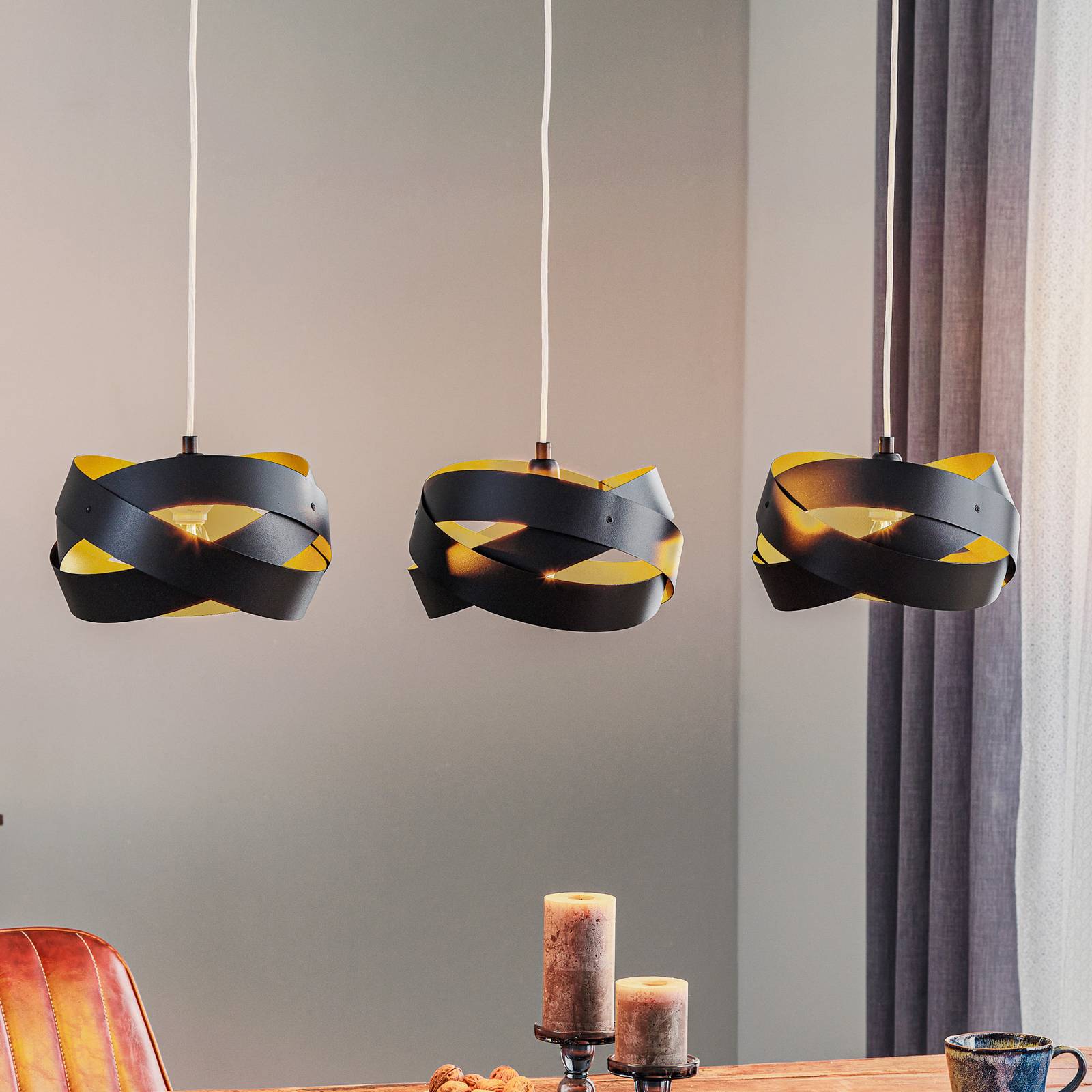 Lampada a sospensione Tornado Domiluce, dimmerabile, Nero, Soggiorno / Sala da pranzo, Metallo, Moderno, Lampada a sospensione
