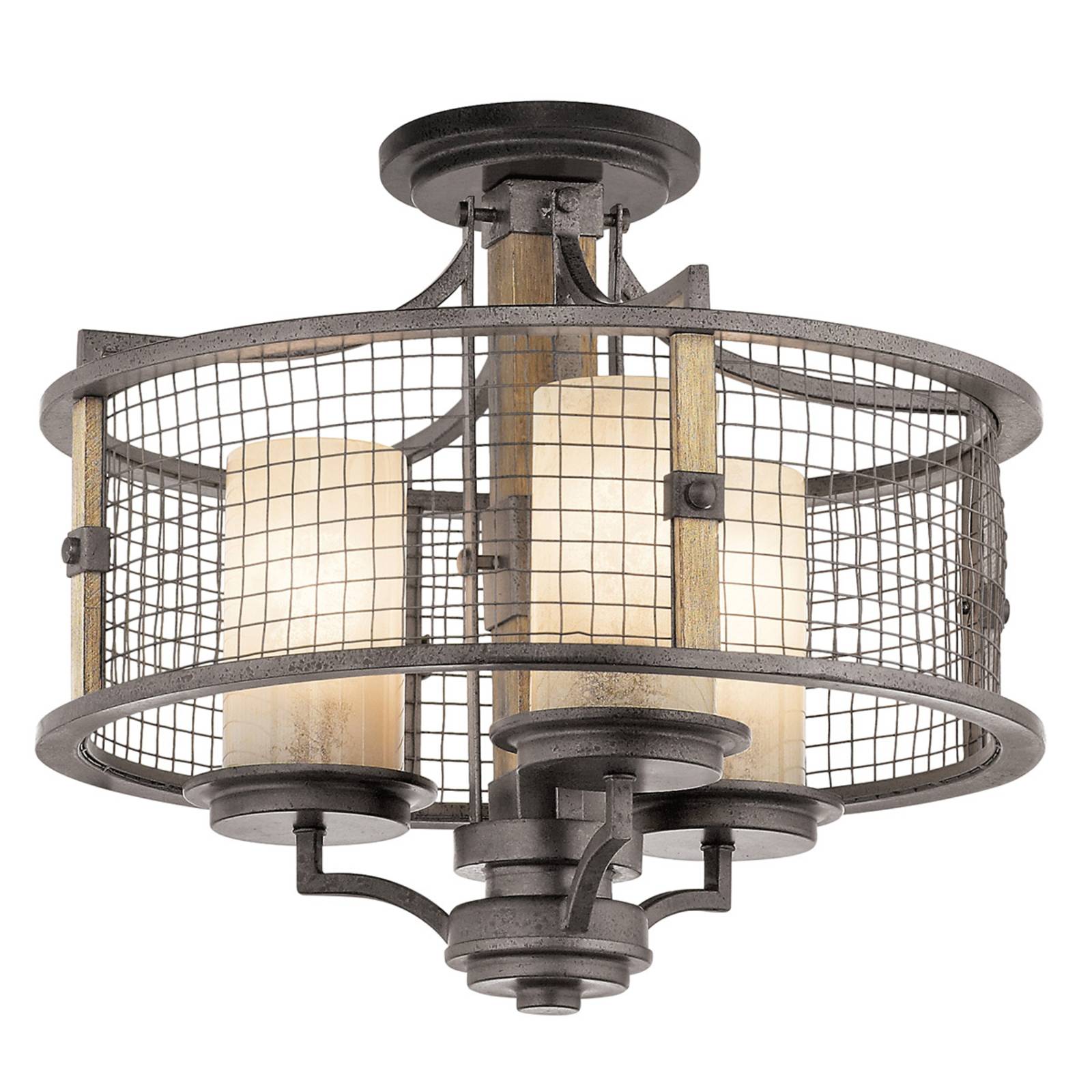 KICHLER Plafoniera soffitto Ahrendale, dimmerabile, Alluminio / Grigio / Zincato, Soggiorno / Sala da pranzo, Metallo, Campagna / Rustiche, Plafoniera