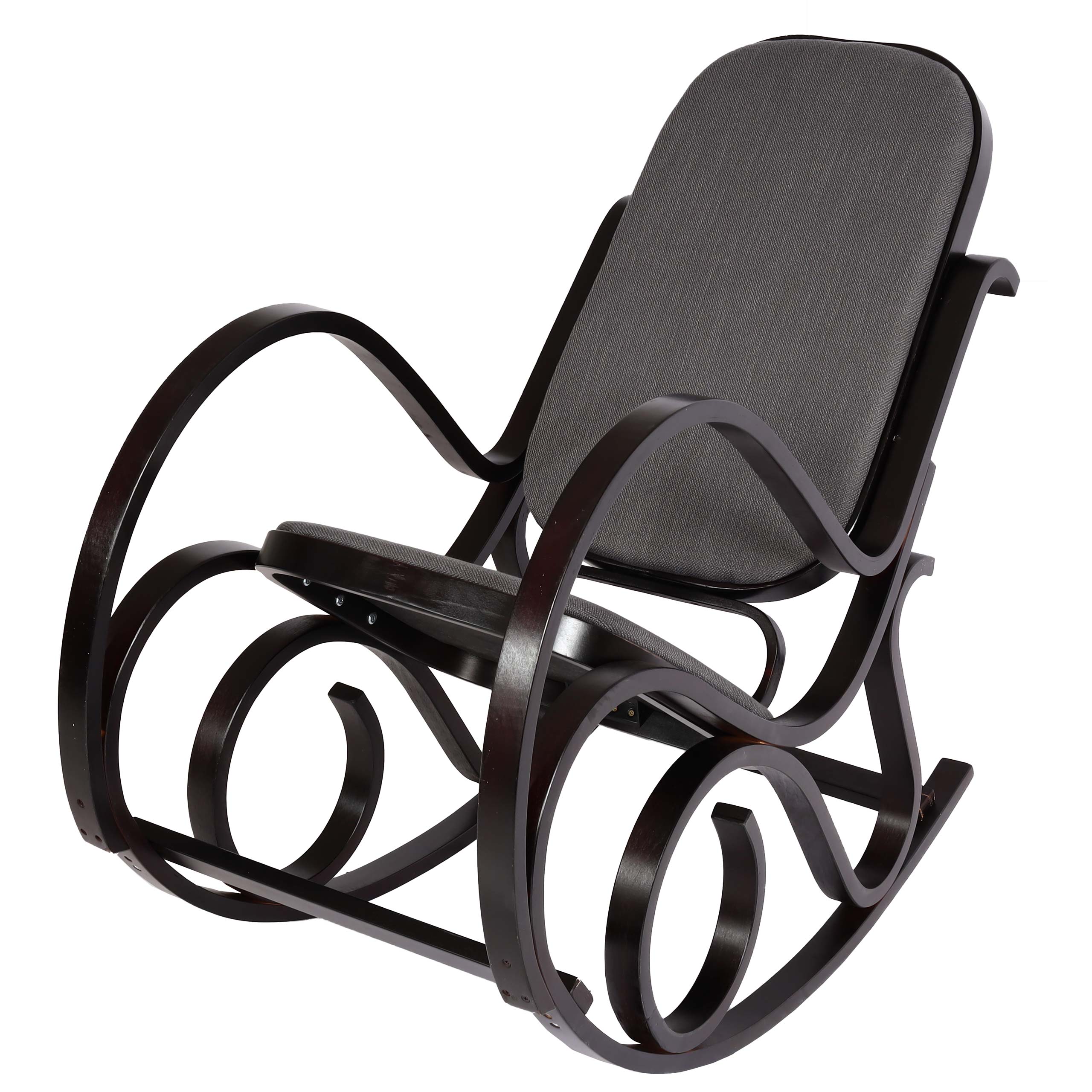 Schaukelstuhl M41, Schwingsessel Fernsehsessel, Massiv-Holz ~ Walnuss-Optik, Stoff/Textil anthrazit-grau