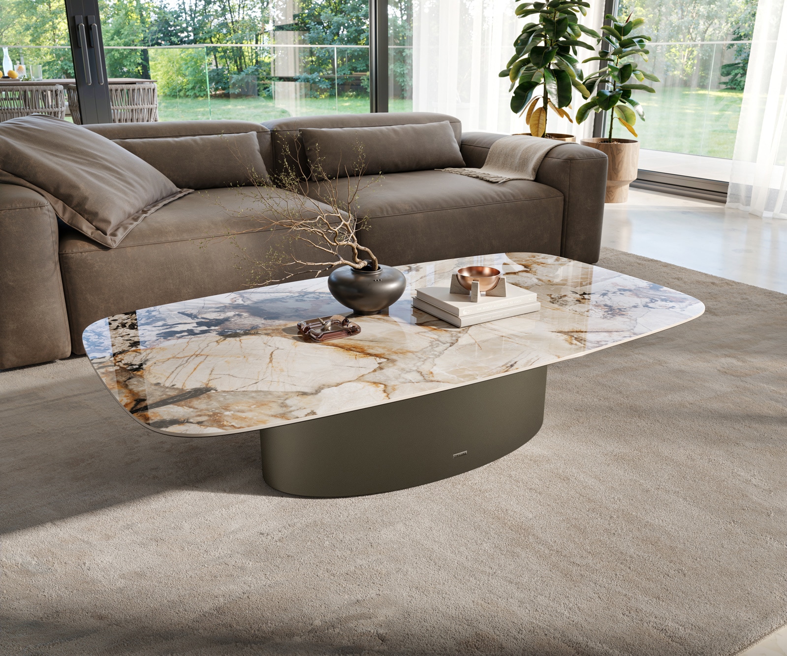 DELIFE Couchtisch Edge Boot 140x80 cm Keramik Patagonia Poliert Casilda Effektfinish Titan, Couchtische