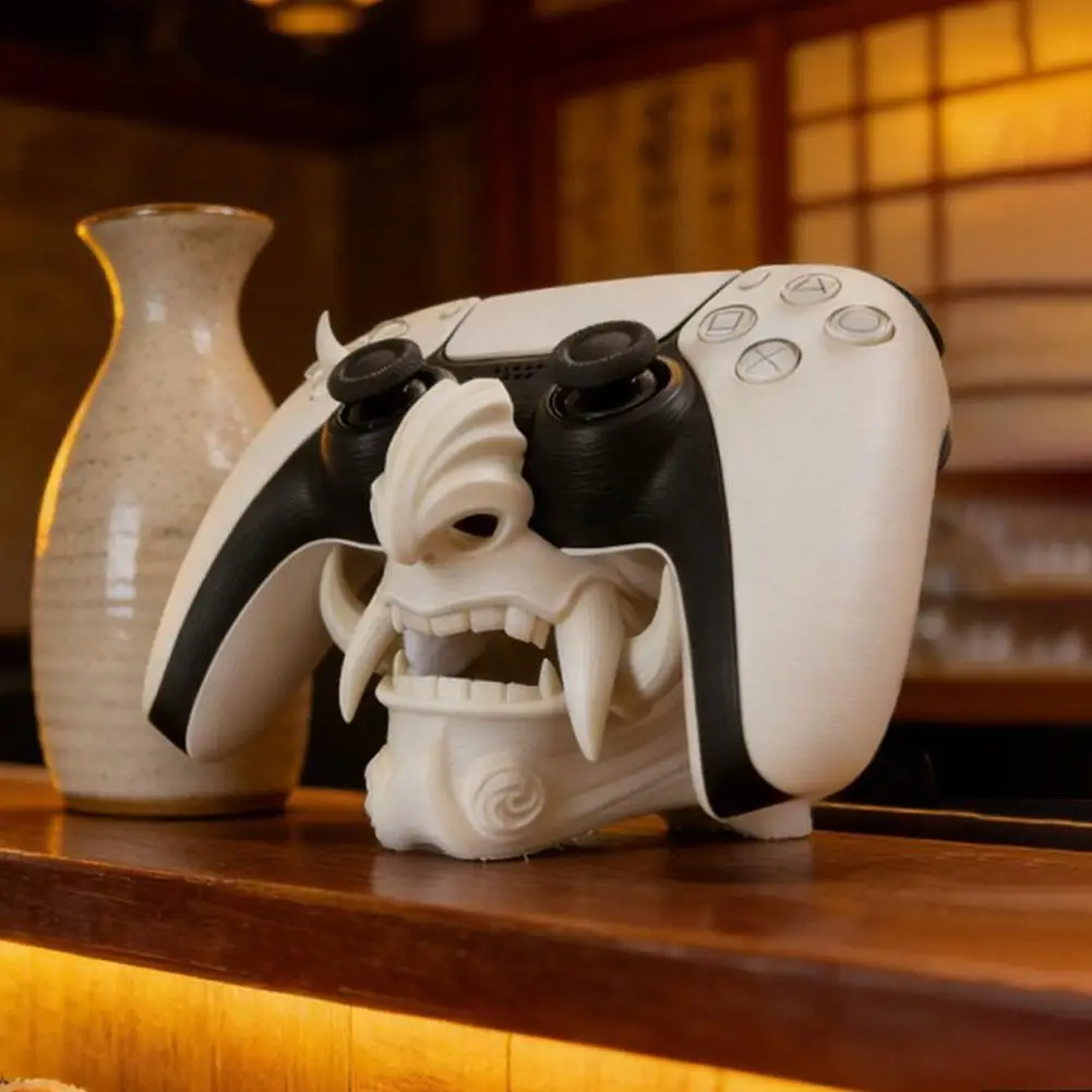 Oni-Dämonen-Gesicht Controller-Halterung 3D-Druck Einzigartiges Gaming-Schreibtisch-Ornament Rutschfester Gamepad-Displayständer für PS5/PS4/Switch/XBOX