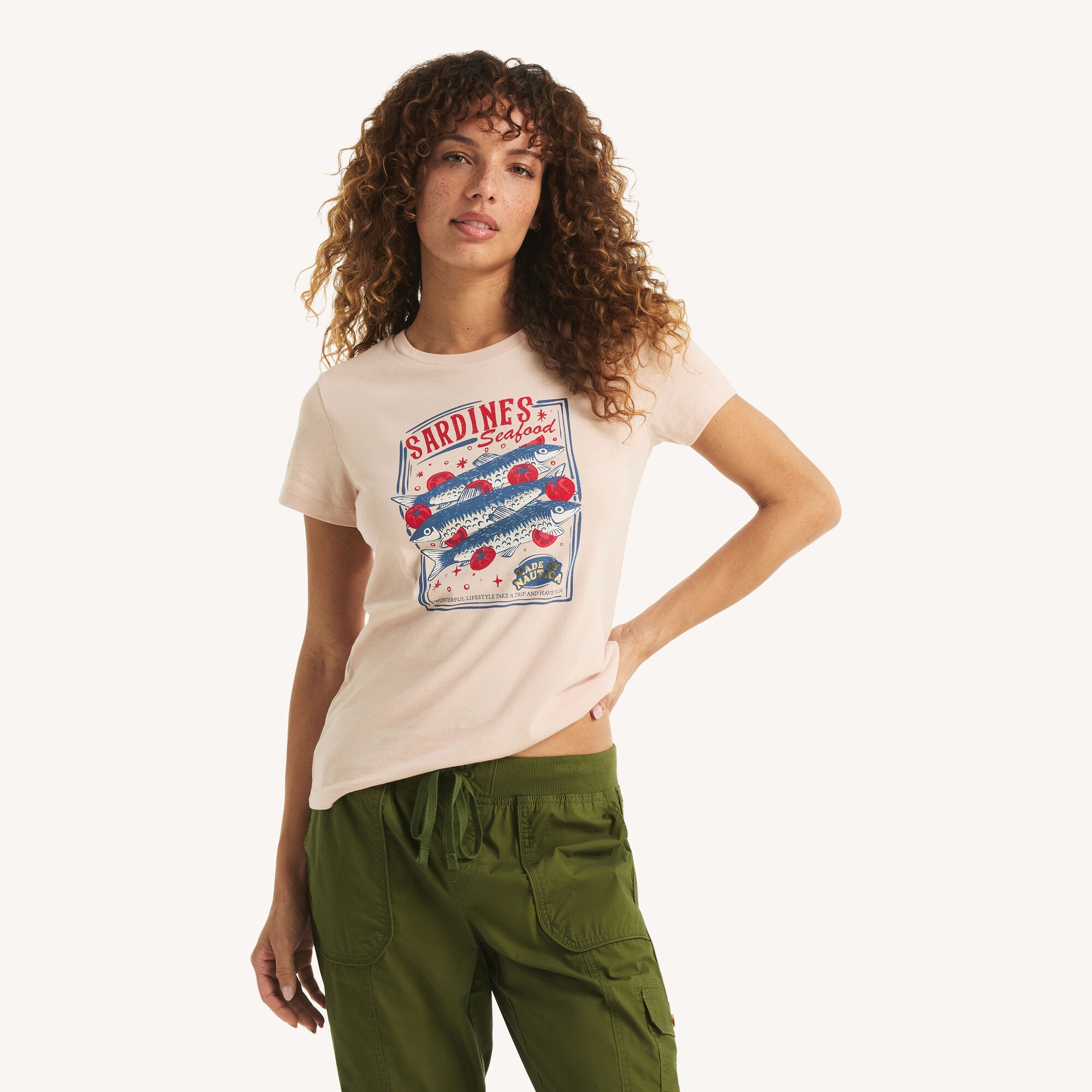 Nautica Women's Foil Sardines Graphic T-Shirt 680 (Bow Burgundy), XS