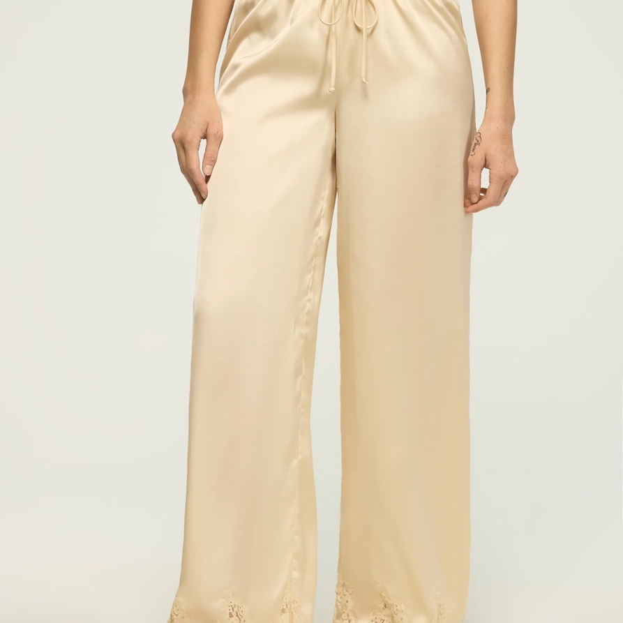 Lucky Brand Lace Trim Pant - Women's Pants in Cream, Size XL