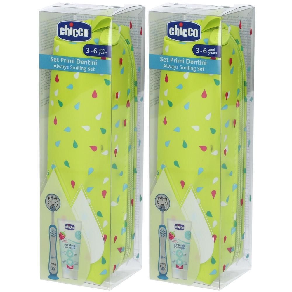Chicco Set Primi Dentini 3-6 Anni Colore Verde e Azzurro 2x50 ml