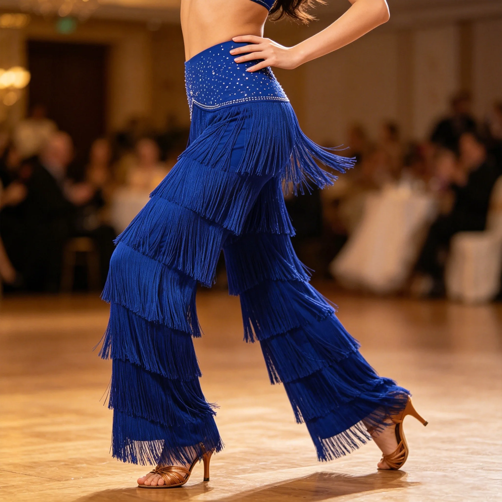 Pantalon de danse latine pour femme, à franges et pampilles superposées, coupe droite, pour performance Tango, Jazz, Samba, Cha-cha, Rumba, danse de salon