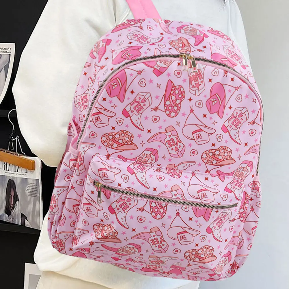 Sac à dos en Nylon rose West Cowboy pour filles, sac de livre de grande capacité pour étudiants, sac d'école étanche pour femmes, retour à l'école