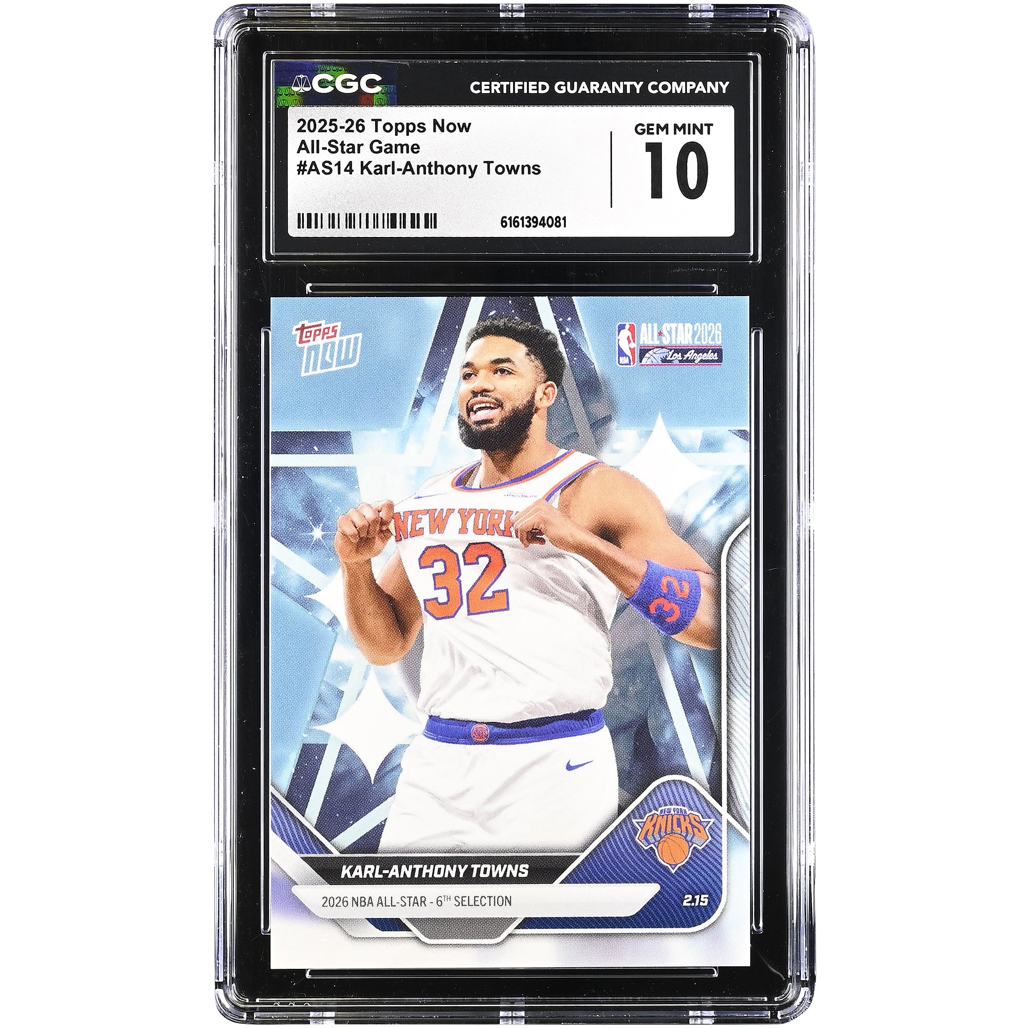 Carte authentifiée CGC n° 10 de Karl-Anthony Towns, New York Knicks, saison 2025-26, Topps Now All-Star Game, n° AS14 - No Gender Taille: No Size - NBA Store FR
