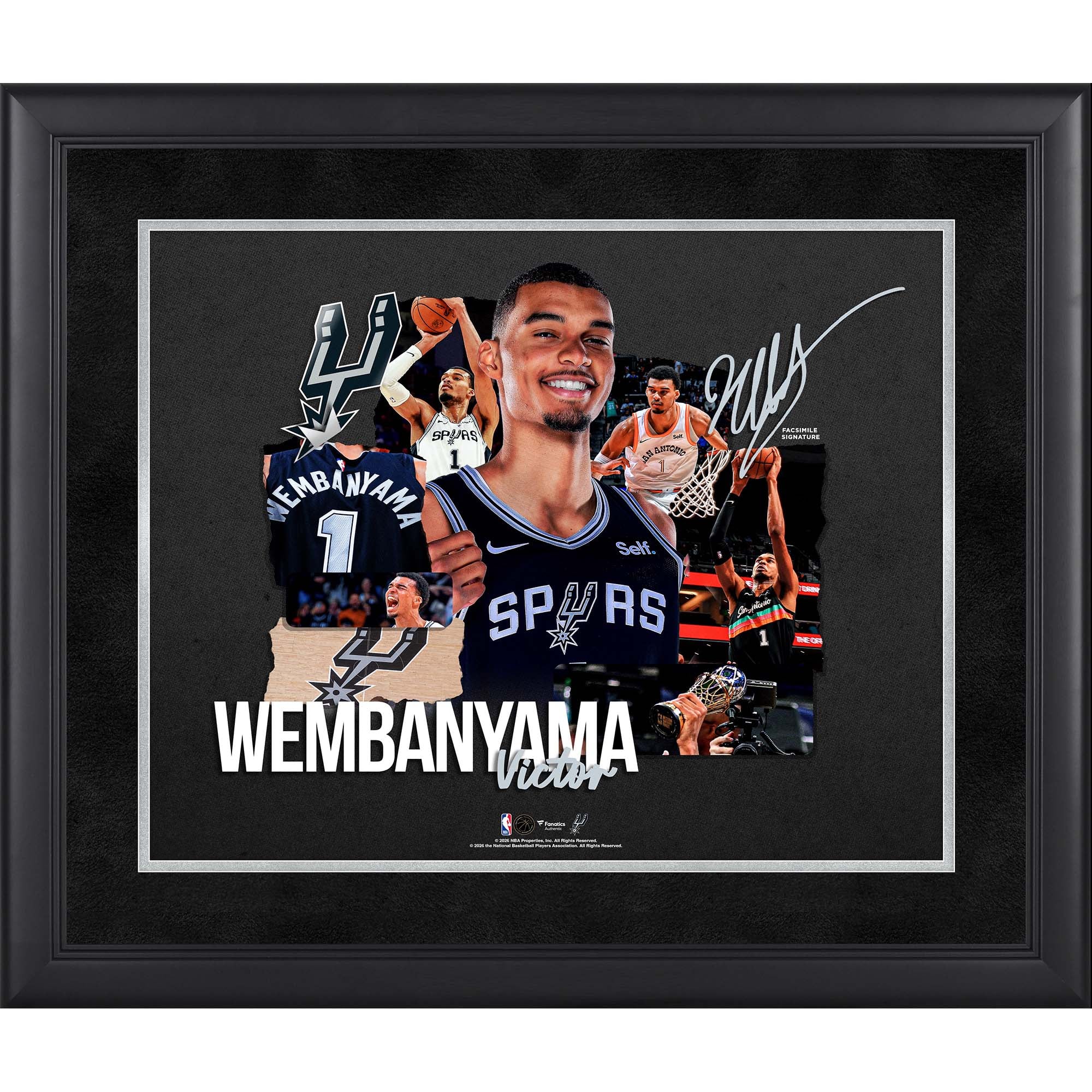 Faksimile-Unterschrift von Victor Wembanyama (San Antonio Spurs), gerahmt, 40 x 50 cm (16 x 20 Zoll) große Scrapbook-Collage
