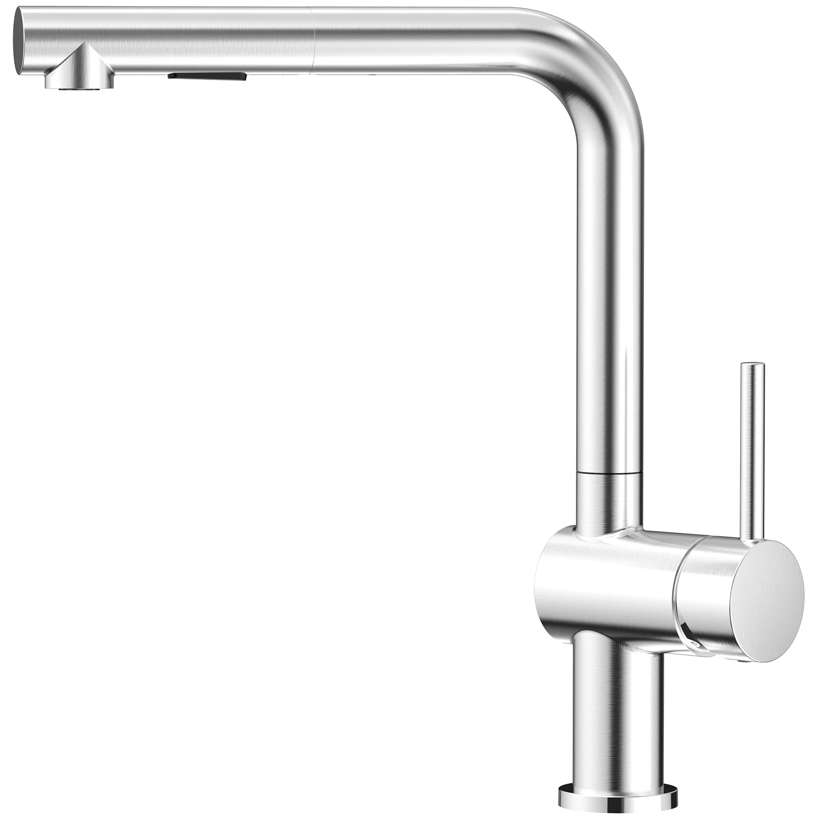 Küchenarmatur Gebürstet, L-Form Herausziehbar Wasserhahn Küche 360° Drehbar, 2 Strahlarten Kalt Warmwasser Edelstahl 304, G3/8 DVGW Einhandmischer, Spültischarmatur Einfache Montage