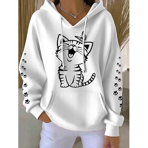 Damen Kapuzenpullover Grafik Tiermotiv Lässig Langarm Mit Kapuze Normale Oberteile Lässig Alltagskleidung Weiß Rosa Orange Frühling Herbst