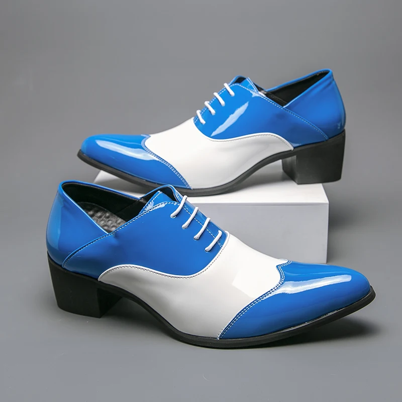 2026 Neues Design Blaue Elegante Herrenschuhe mit Hohem Absatz Komfortable Lederschuhe für Herren Größe 46 Anzugschuhe Herrenschuhe