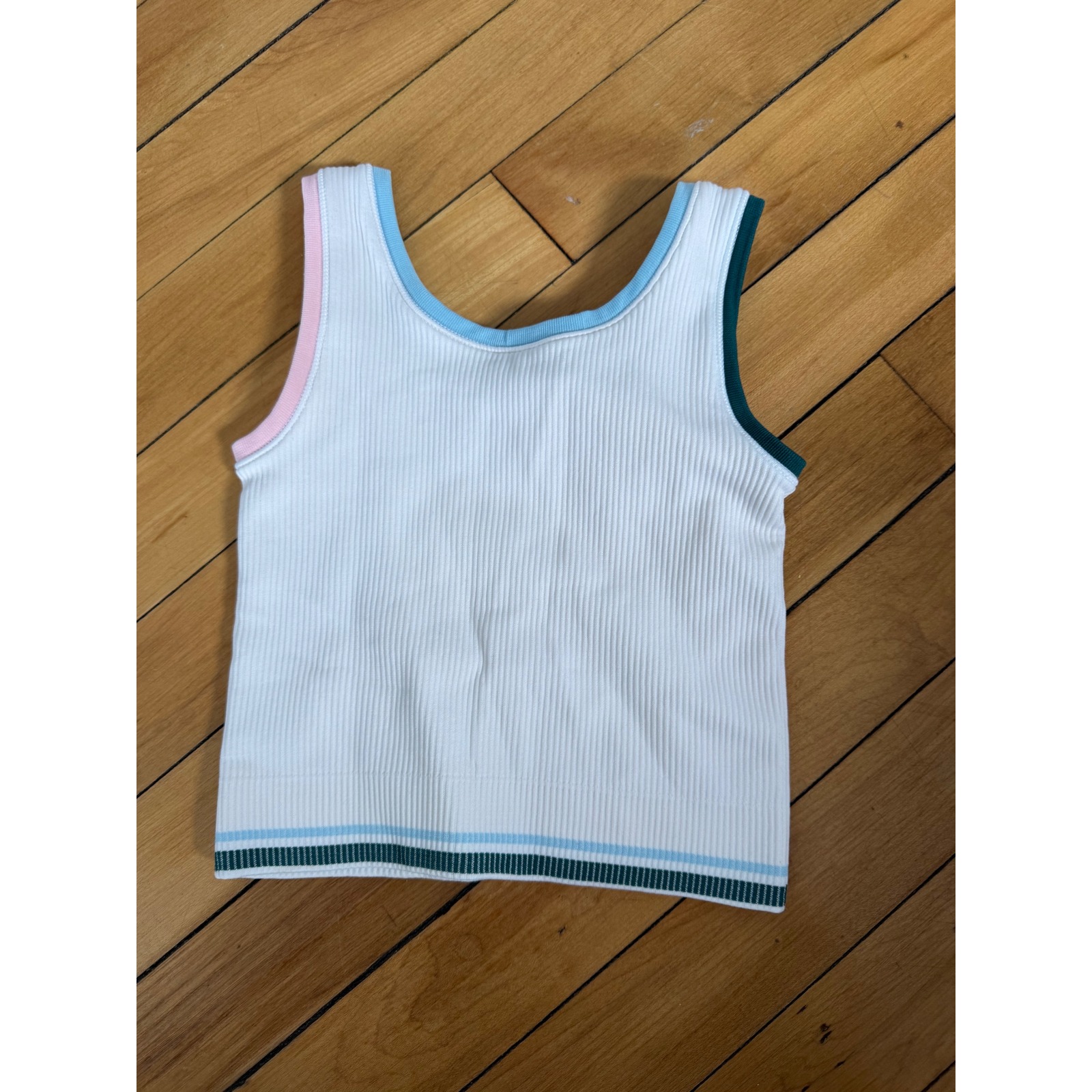 Athleta Shirts & Tops | Athleta Girls White Ribbed Colorful Hem Tank Top Athletic Wear | Color: White | Size: 6g