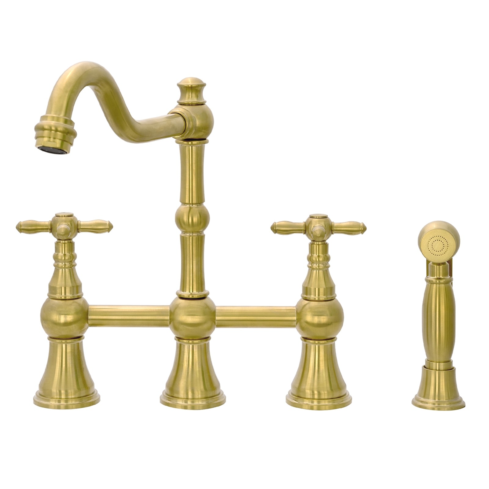 Akicon Bridge Kitchen Faucets - Kitchen Faucet with Side Sprayer - 2 Cross Handles Kitchen Sink Faucet