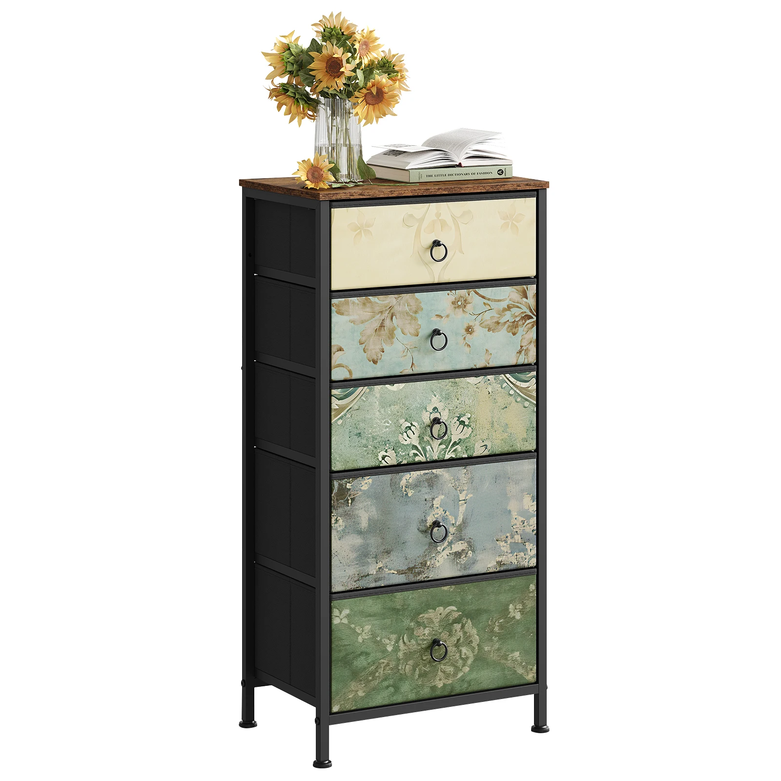 WOLTU Stoffkommode mit 5 Schubladen, Aufbewahrungsorganisator, Sideboard, Vintage-Schmuckschrank mit schmalen Schubladen für Flur, Küche, Zuhause