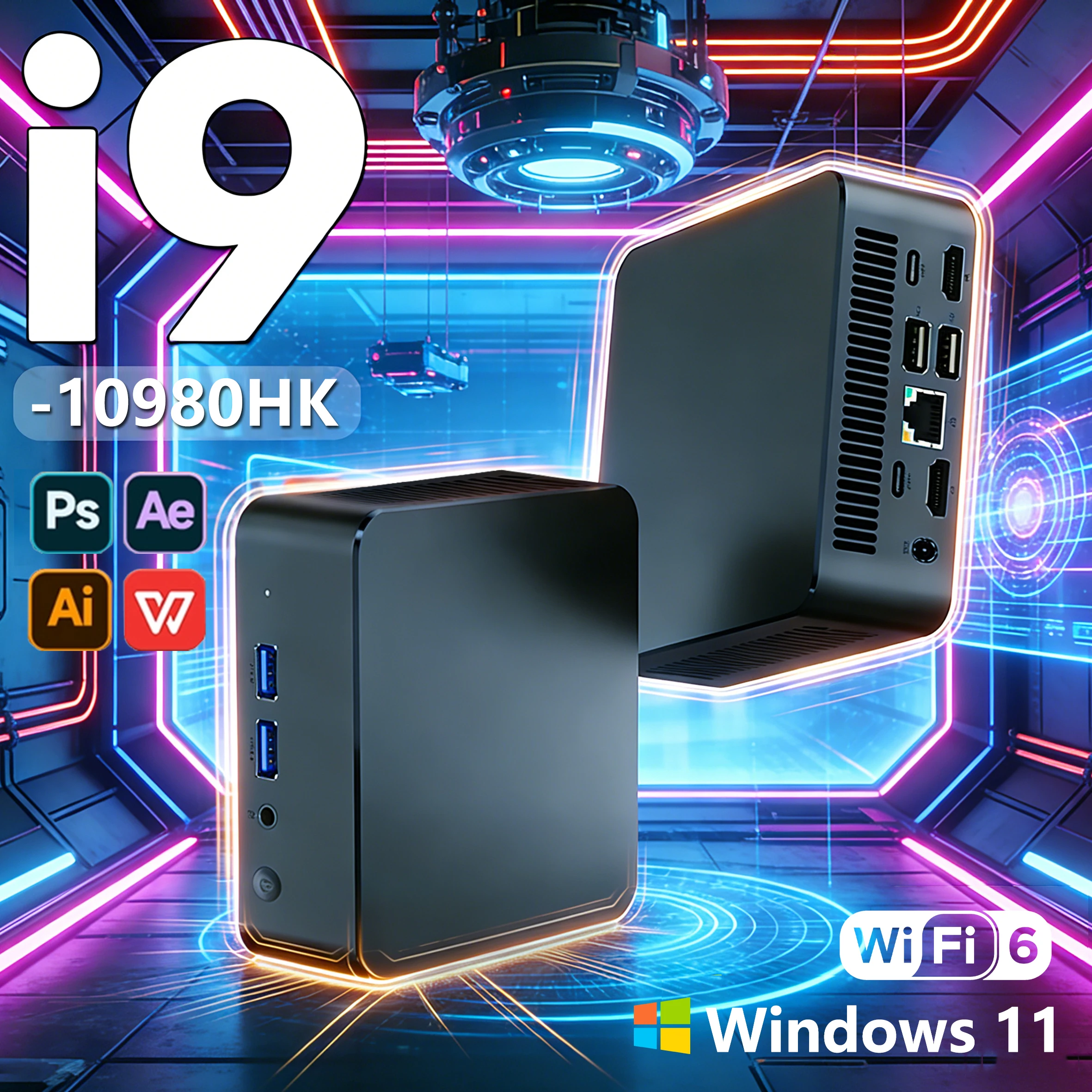 Windows 11 Pro Intel Core i9-10980HK Tragbarer i9-Computer 16/32GB 1/2TB Gaming-Taschencomputer Dual-Band WiFi6 Core Mini-Desktop-PC