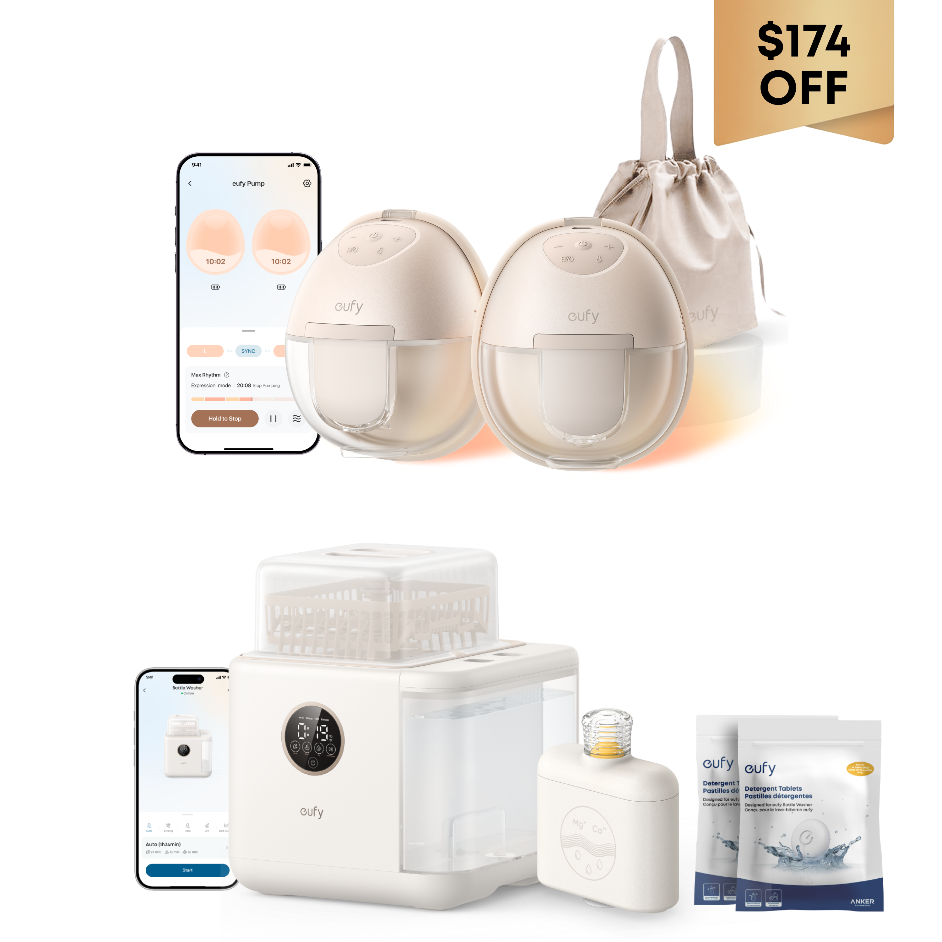 eufy Breast Pump S1 & Baby Bottle Washer S1 Pro Bundle