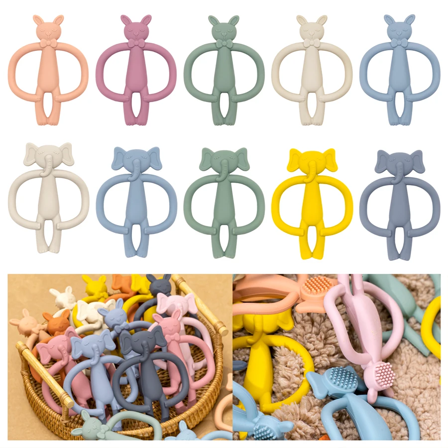 1 Stück Silikon Beiß ringe Baby Spielzeug Cartoon Tiere Form Beißring Spielzeug bpa frei Silikon Zahnen Kau spielzeug Säugling Schnuller Spielzeug