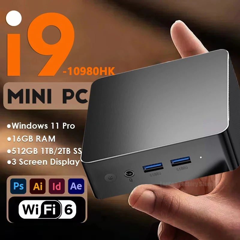 2026 Portable i9 Computer Windows11 Pro Intel Core i9-10980HK 16GB 1TB Gaming Computer Dual-Band WiFi6 Core game Mini Desktop PC
