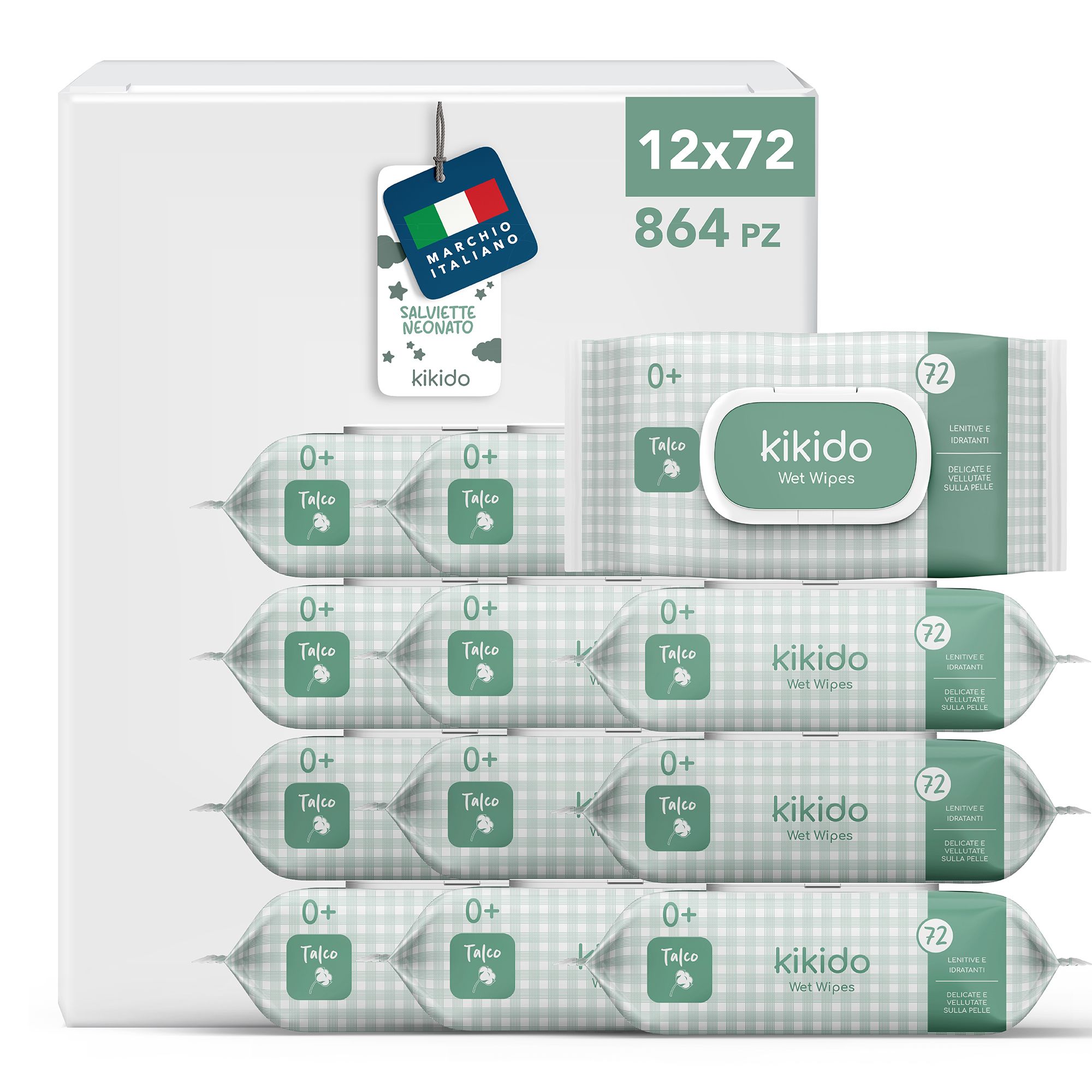 Kikido Salviette Neonato Talco con Aloe Vera 12 St