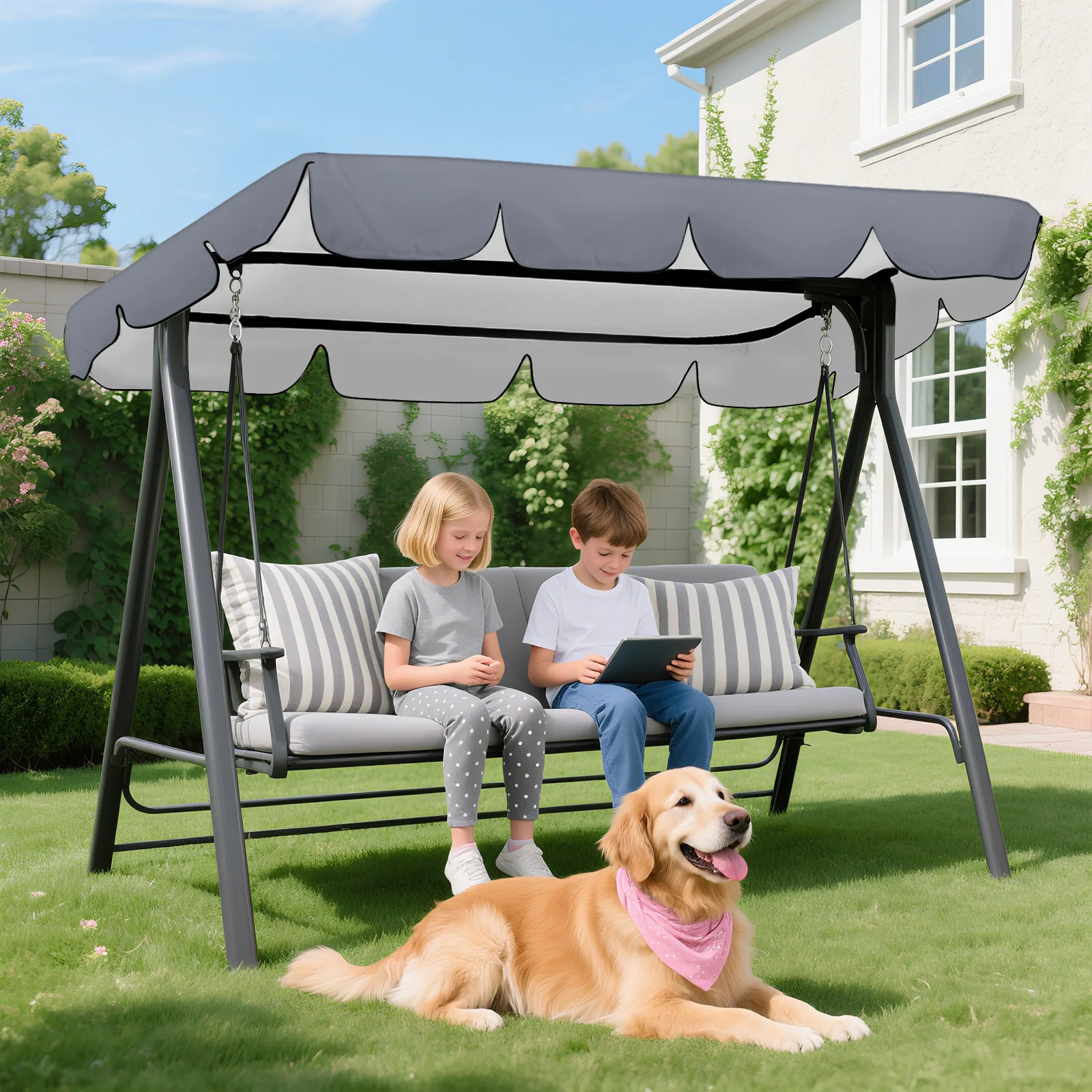 Hollywood-Schaukel-Dachabdeckung 210 x 145 cm, 420D Oxford-Gewebe, Hollywood-Schaukel-Ersatzdach, 3-Sitzer, wasserdichtes Universaldach