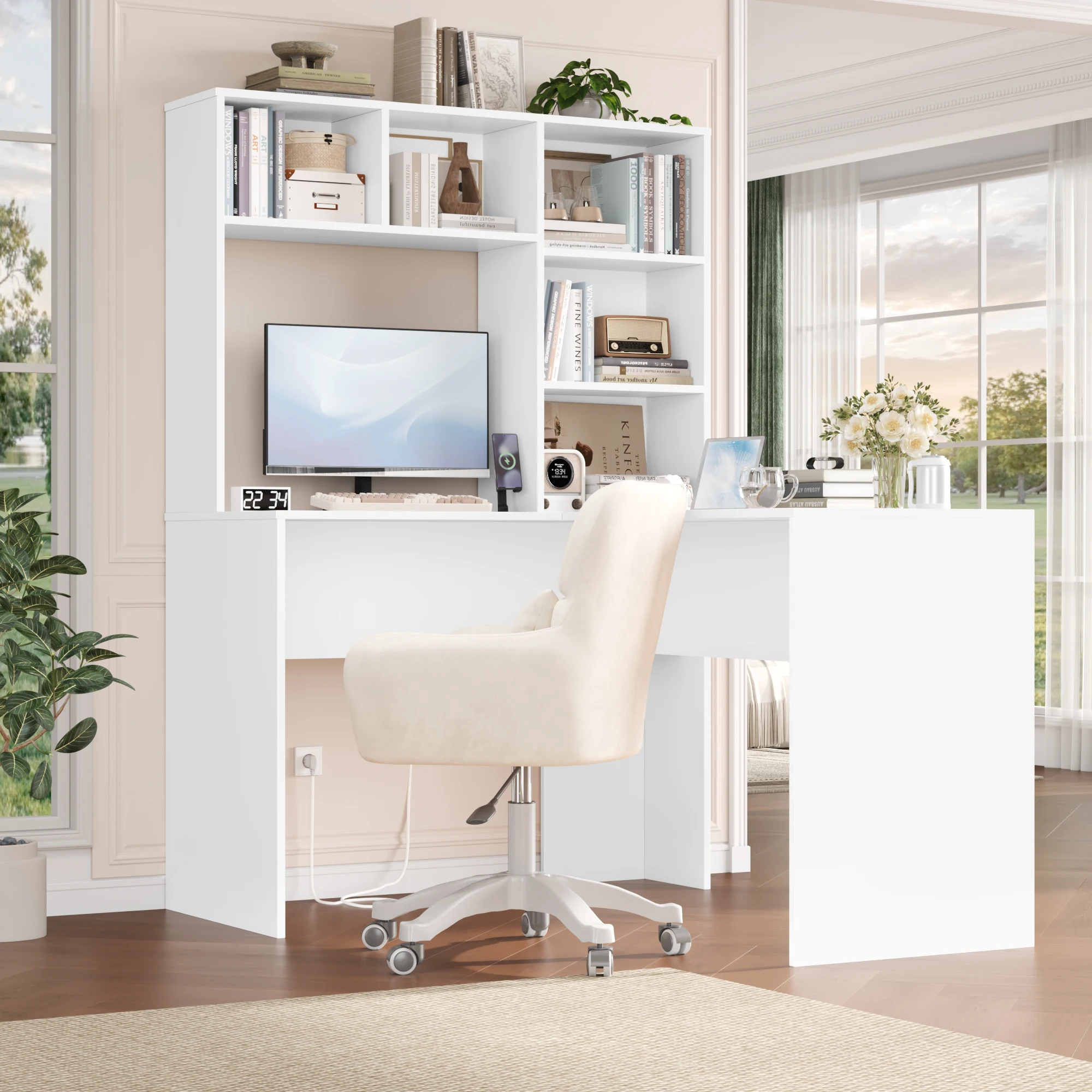 Getone Schreibtisch Eckschreibtisch Weiß L-förmig Computertisch Bürotisch für Arbeitszimmer Homeoffice 124,7x107,8x152,5cm