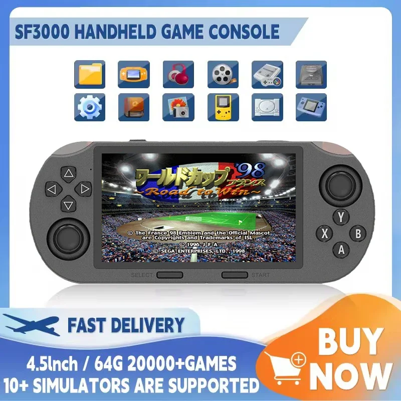 Console de jeu portable SF3000, écran IPS de 4,5 pouces, console de jeu rétro avec plus de 20000 jeux intégrés pour PS1/GBA/SFC/MAME