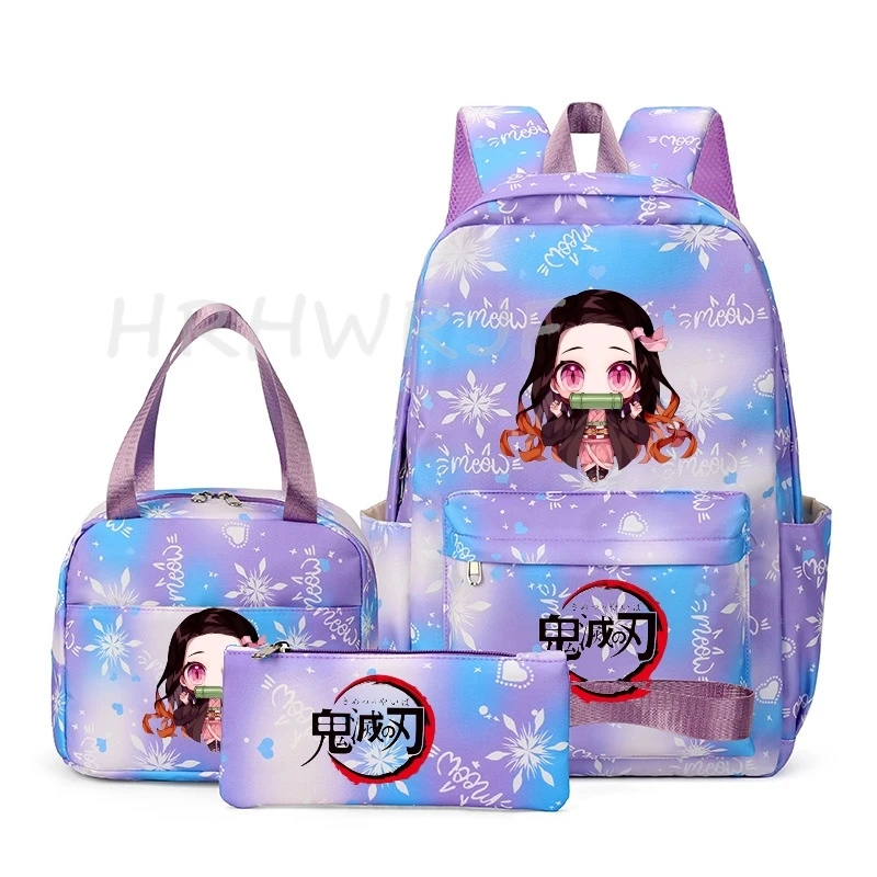 Sacs à dos Demon Slayer nezuko kamado, 3 pièces, sacs d'école légers pour garçons et filles, sacs d'école pour femmes et filles, Mochilas Kawaii de grande capacité