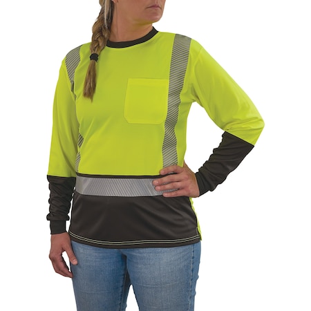 ERGODYNE 8278BK S Lime Class 2 Hi-Vis Long Sleeve Shirt Womens