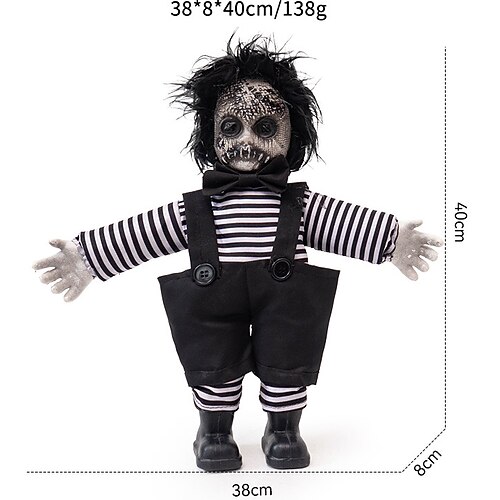 Gruselige Halloween-Puppe, 45 cm großes, unheimliches Halloween-Plüschtier, Halloween-Dekoration, gruselige Halloween-Atmosphäre für Tischdekorationen im Spukhaus-Stil, schwarz