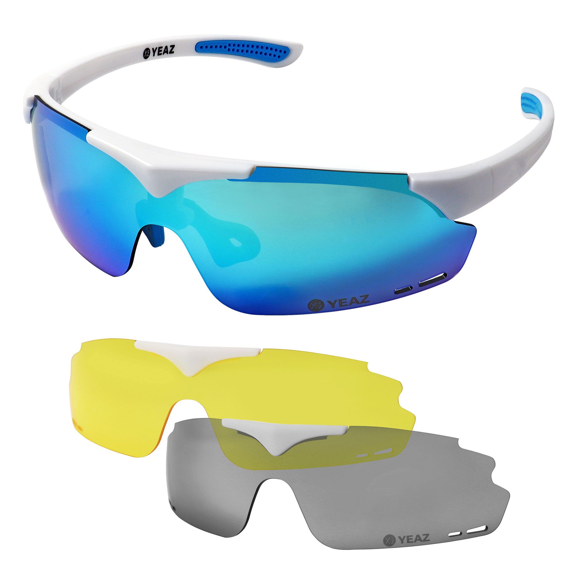 SUNUP Occhiali da sole sportivi Magnet Matt White - Full Revo Ice Blue