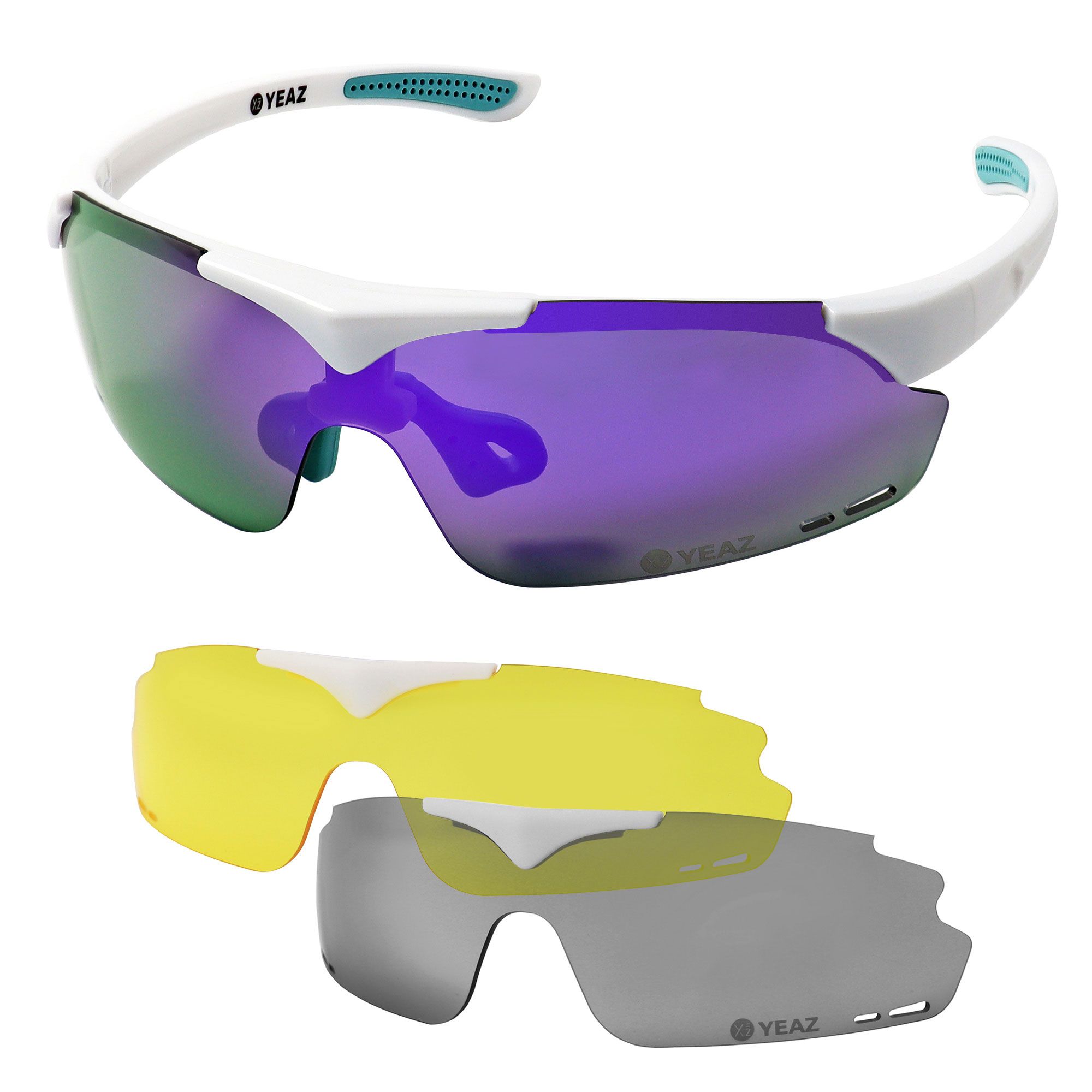 SUNUP Set occhiali da sole sportivi Magnet Matt White, Full Revo Purpl